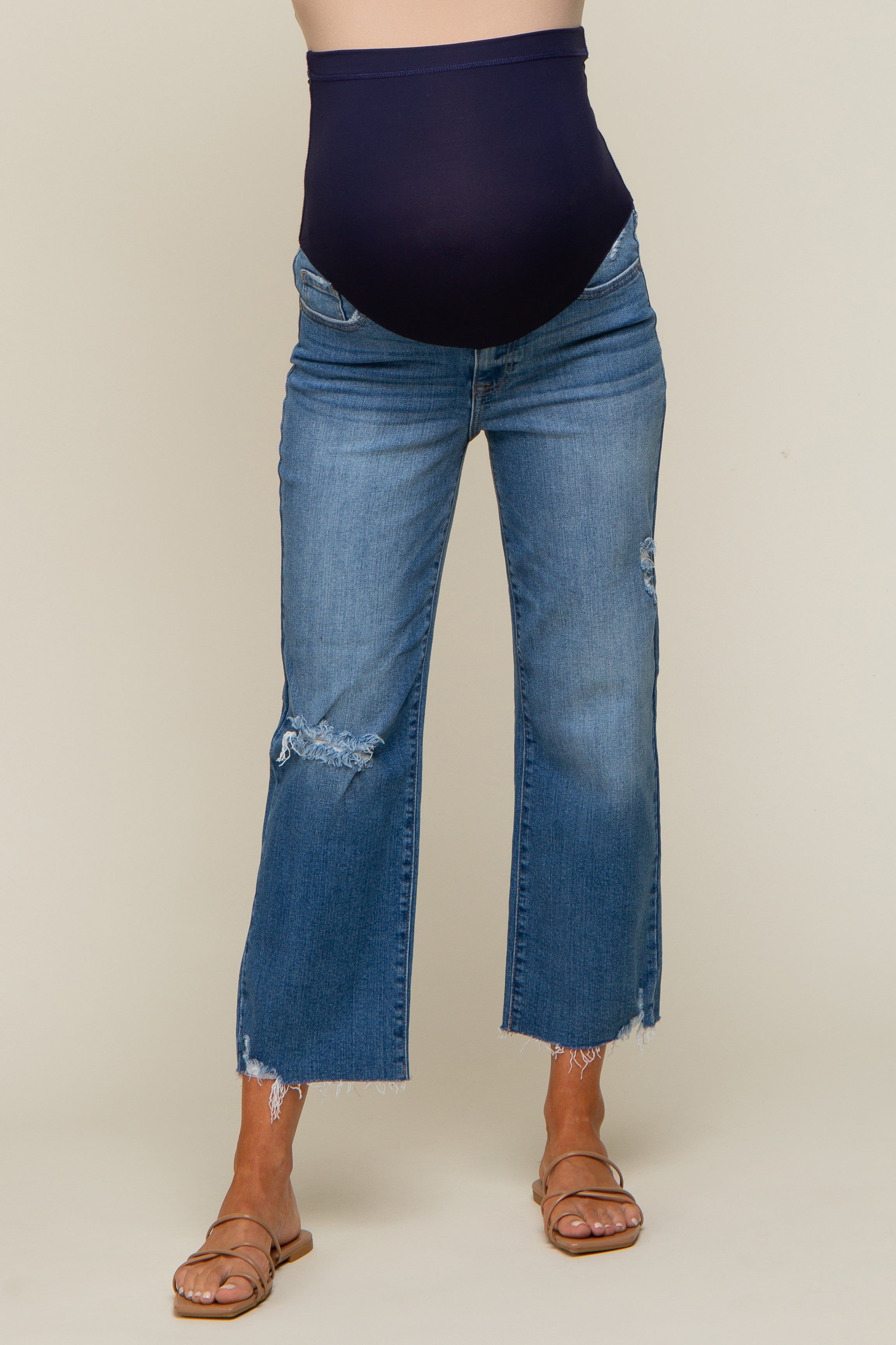 Blue Distressed Cropped Maternity Jeans sold by Pinkblush product image thumbnail 2