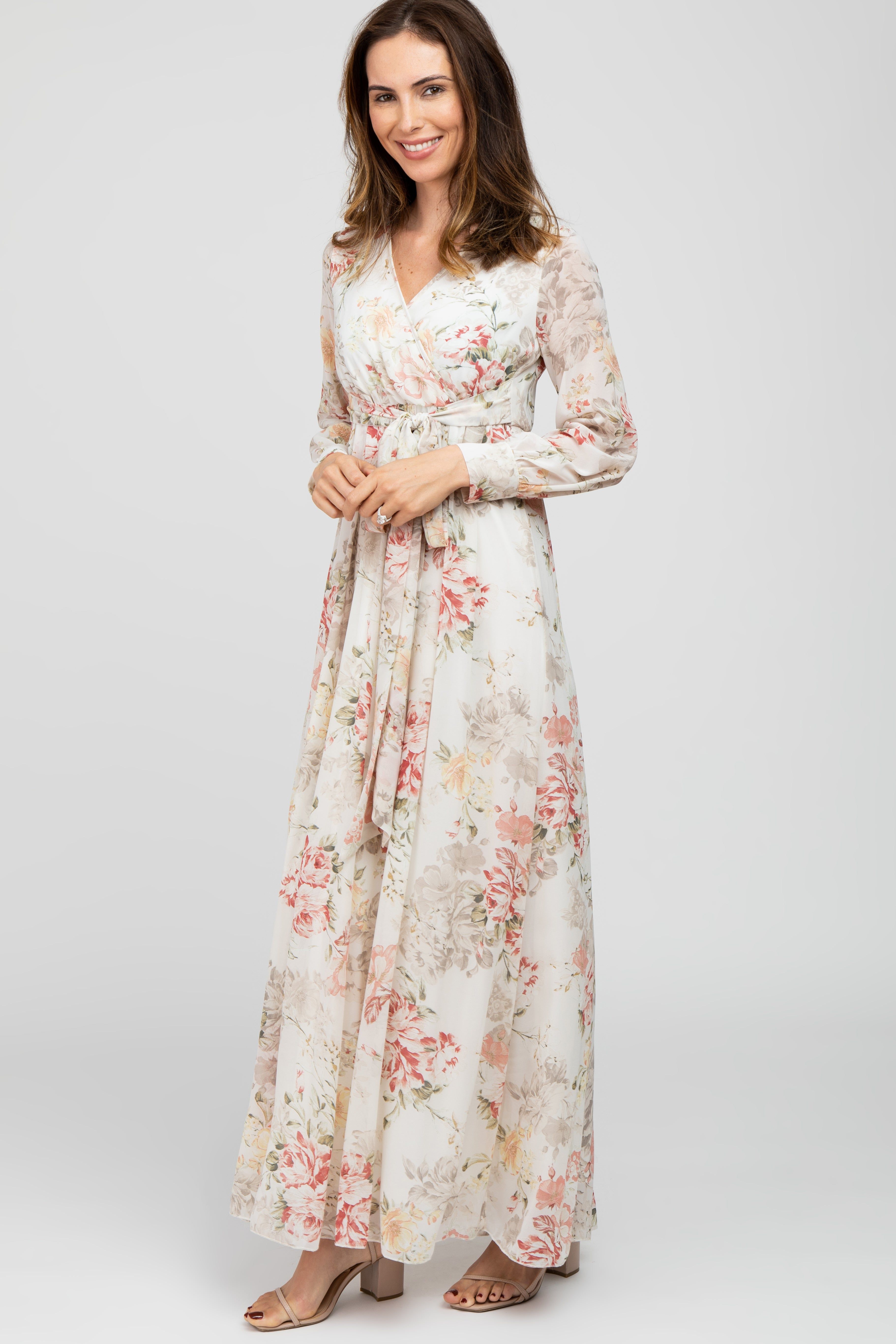 Ivory Floral Chiffon Maxi Dress sold by Pinkblush product image thumbnail 2
