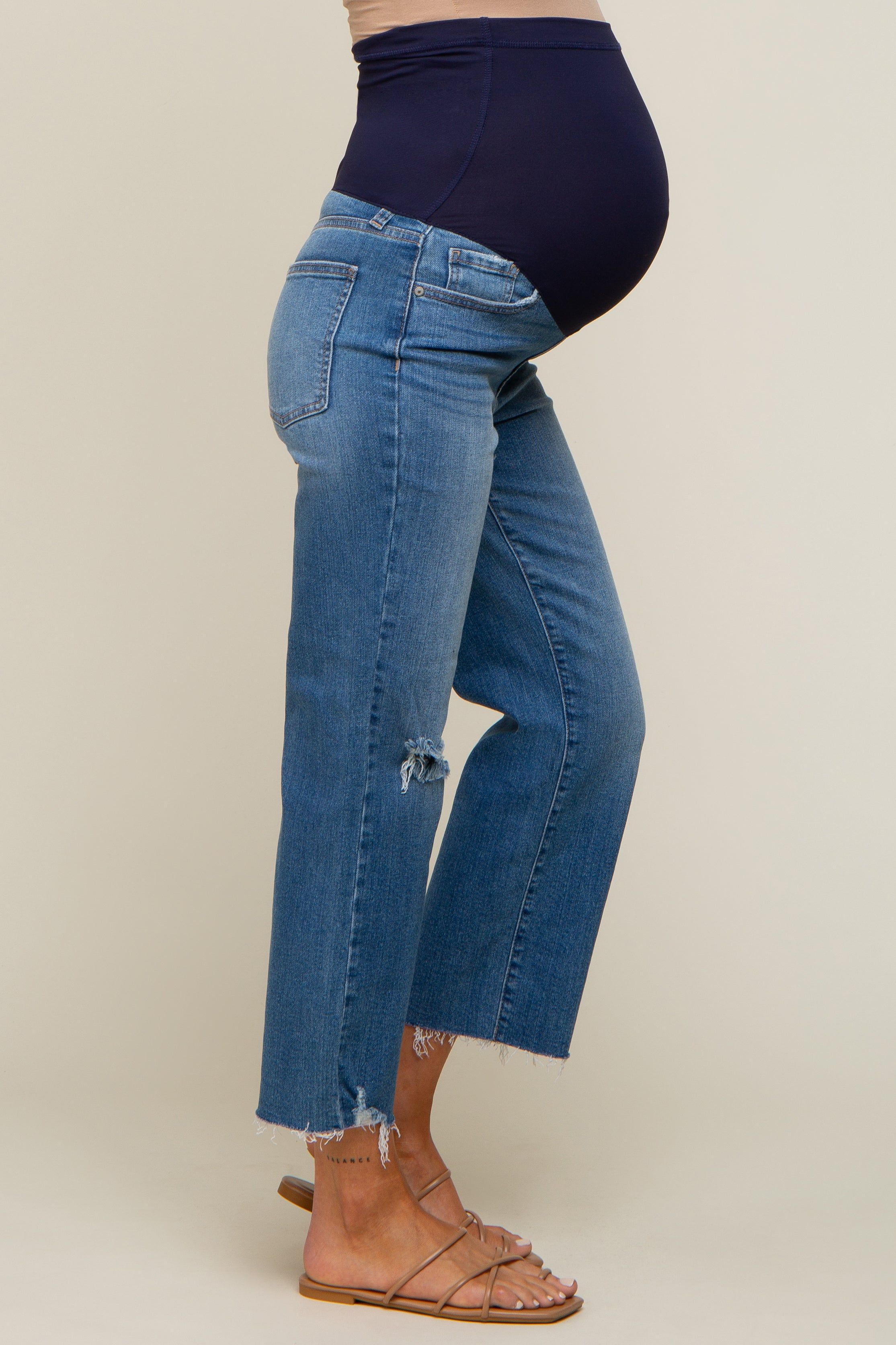 Blue Distressed Cropped Maternity Jeans sold by Pinkblush product image thumbnail 3