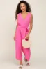 Pink Sleeveless Button Front Cropped Jumpsuit sold by Pinkblush
