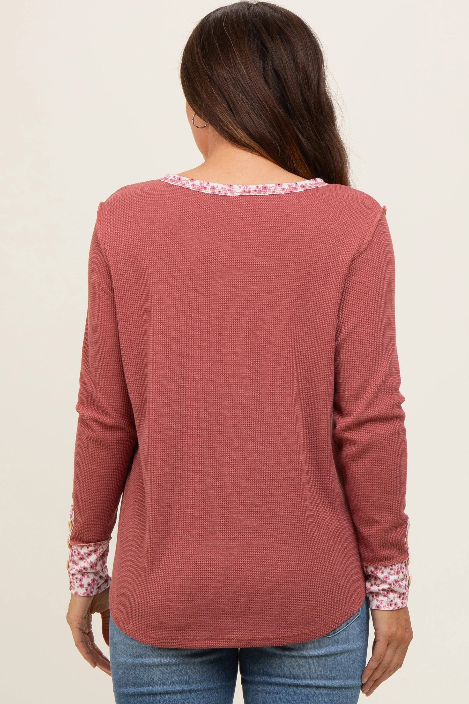 Mauve Floral Accent Maternity Henley Top sold by Pinkblush product image thumbnail 2