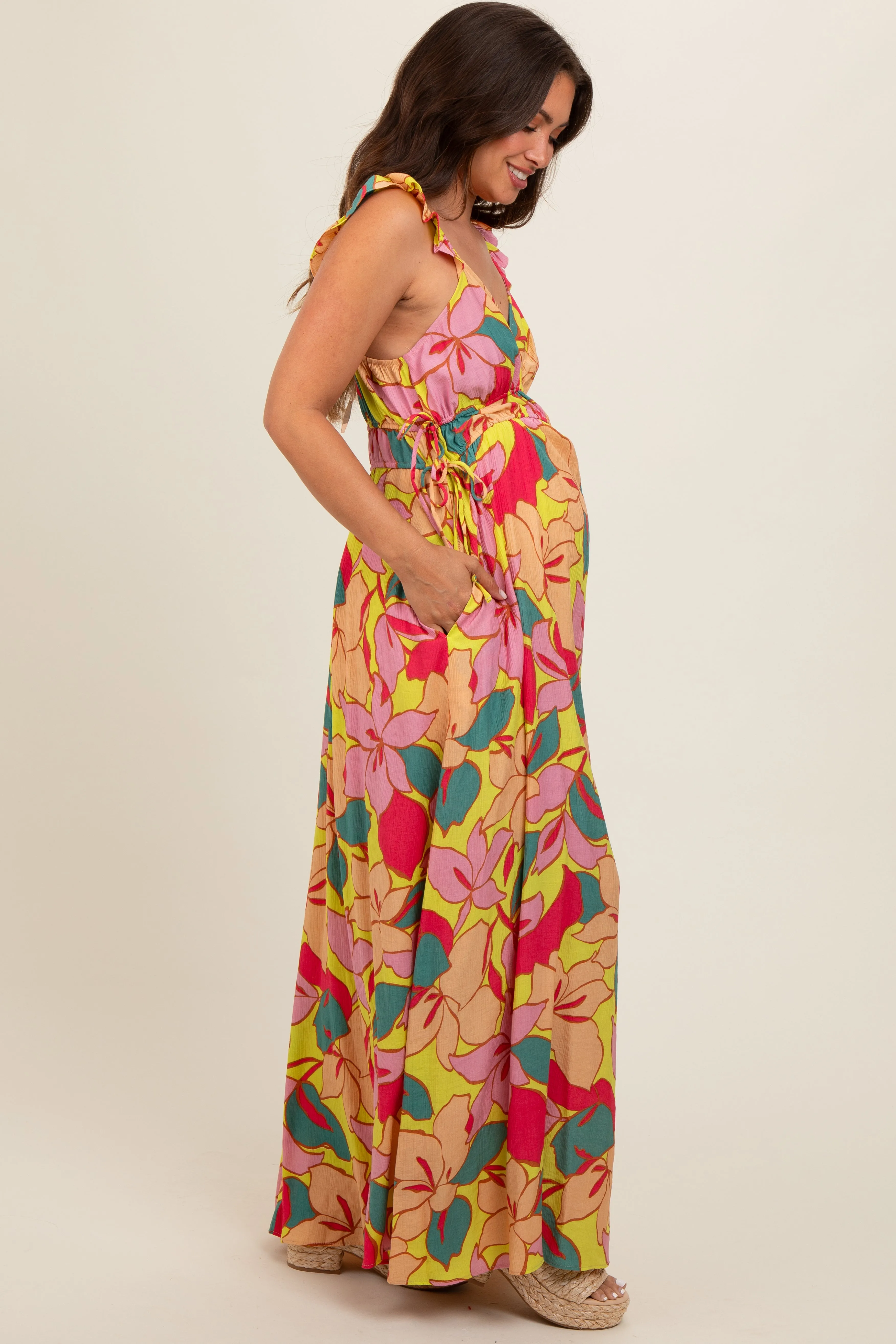 Lime Floral Side Tie Maternity Maxi Dress sold by Pinkblush product image thumbnail 3