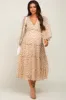 Cream Floral Ruffle Tiered Maternity Midi Dress sold by Pinkblush