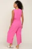 Pink Sleeveless Button Front Cropped Jumpsuit sold by Pinkblush