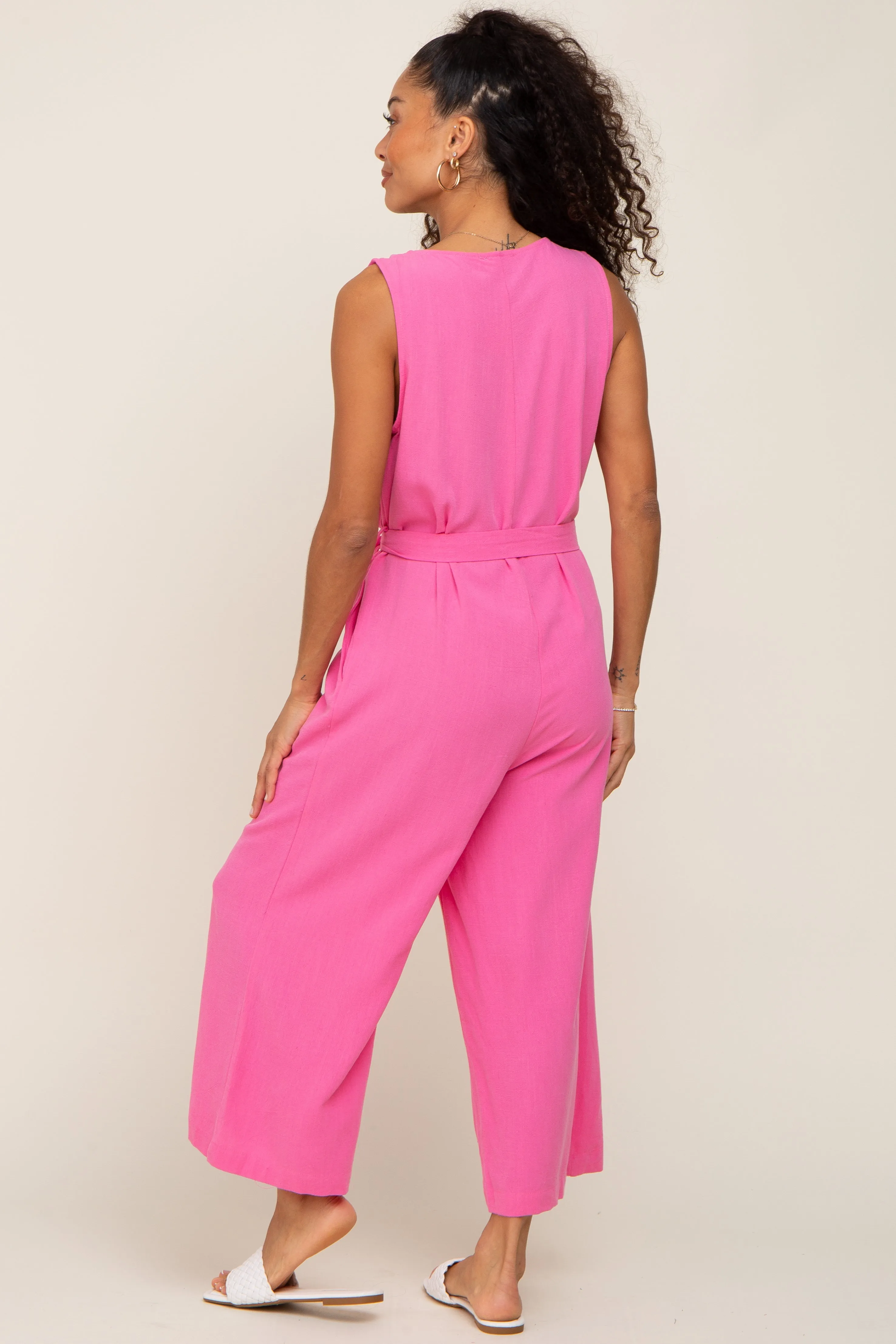 Pink Sleeveless Button Front Cropped Jumpsuit sold by Pinkblush product image thumbnail 4