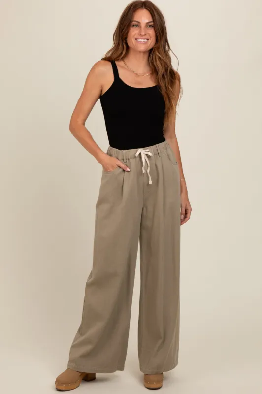 Olive Drawstring Wide Leg Pants sold by Pinkblush