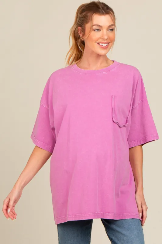 Magenta Faded Wash Maternity Short Sleeve Top sold by Pinkblush