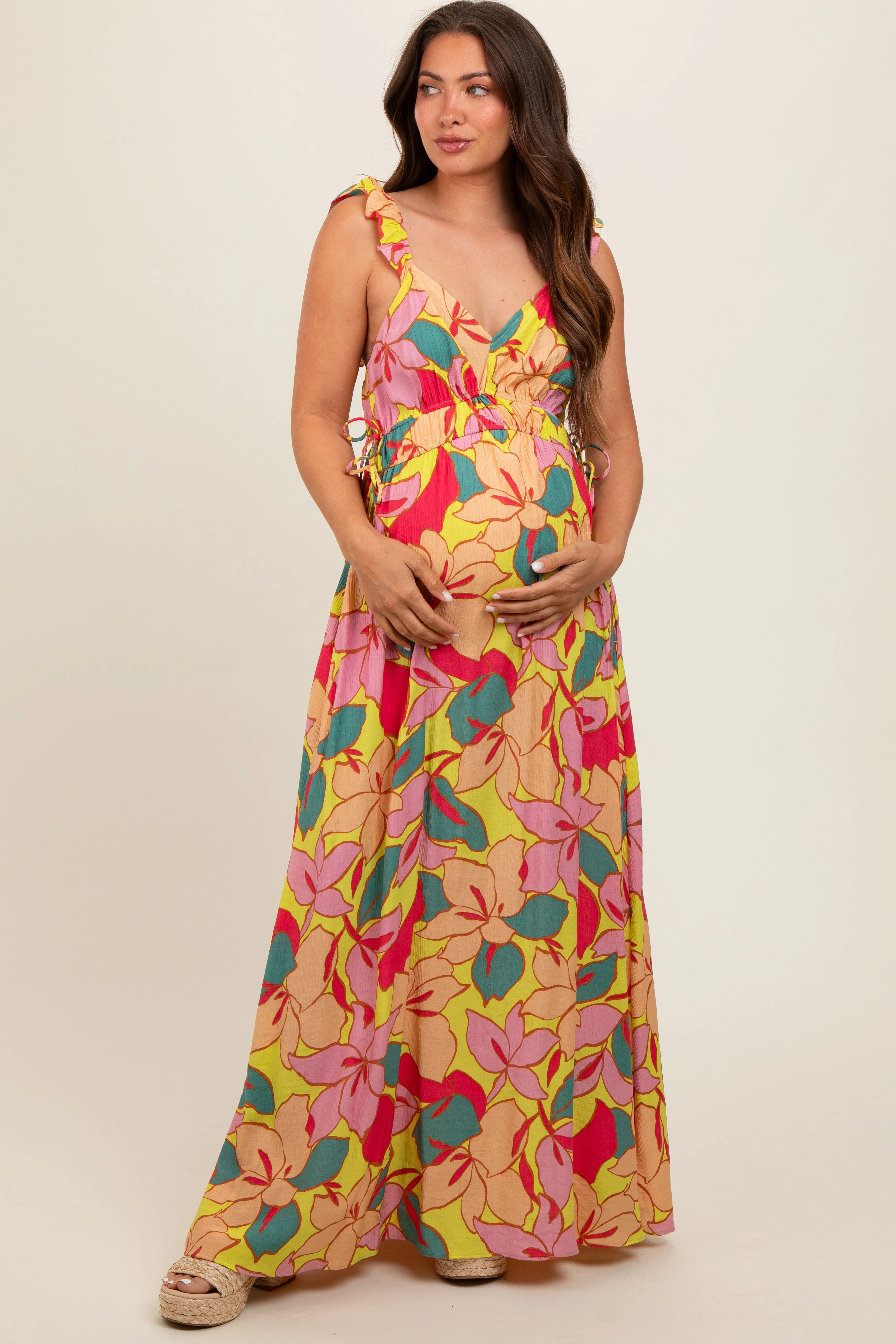 Lime Floral Side Tie Maternity Maxi Dress sold by Pinkblush product image thumbnail 2