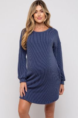 Navy Rib Knit Long Sleeve Maternity Dress sold by Pinkblush