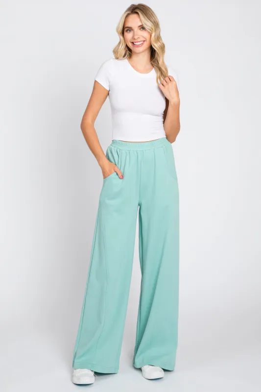 Mint Green Basic Wide Leg Lounge Pants sold by Pinkblush