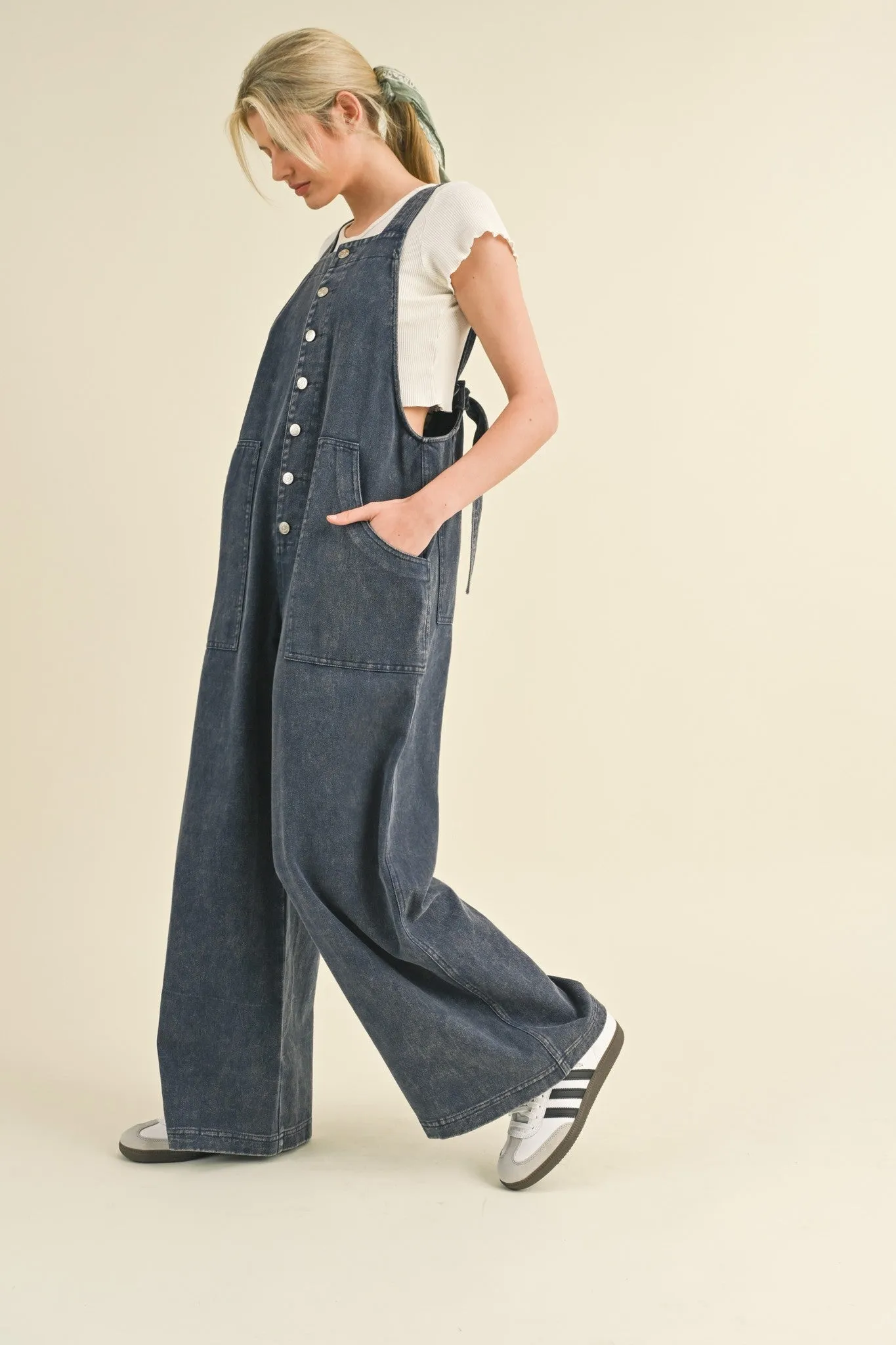 Navy Washed Wide Leg Overalls sold by Pinkblush product image thumbnail 3