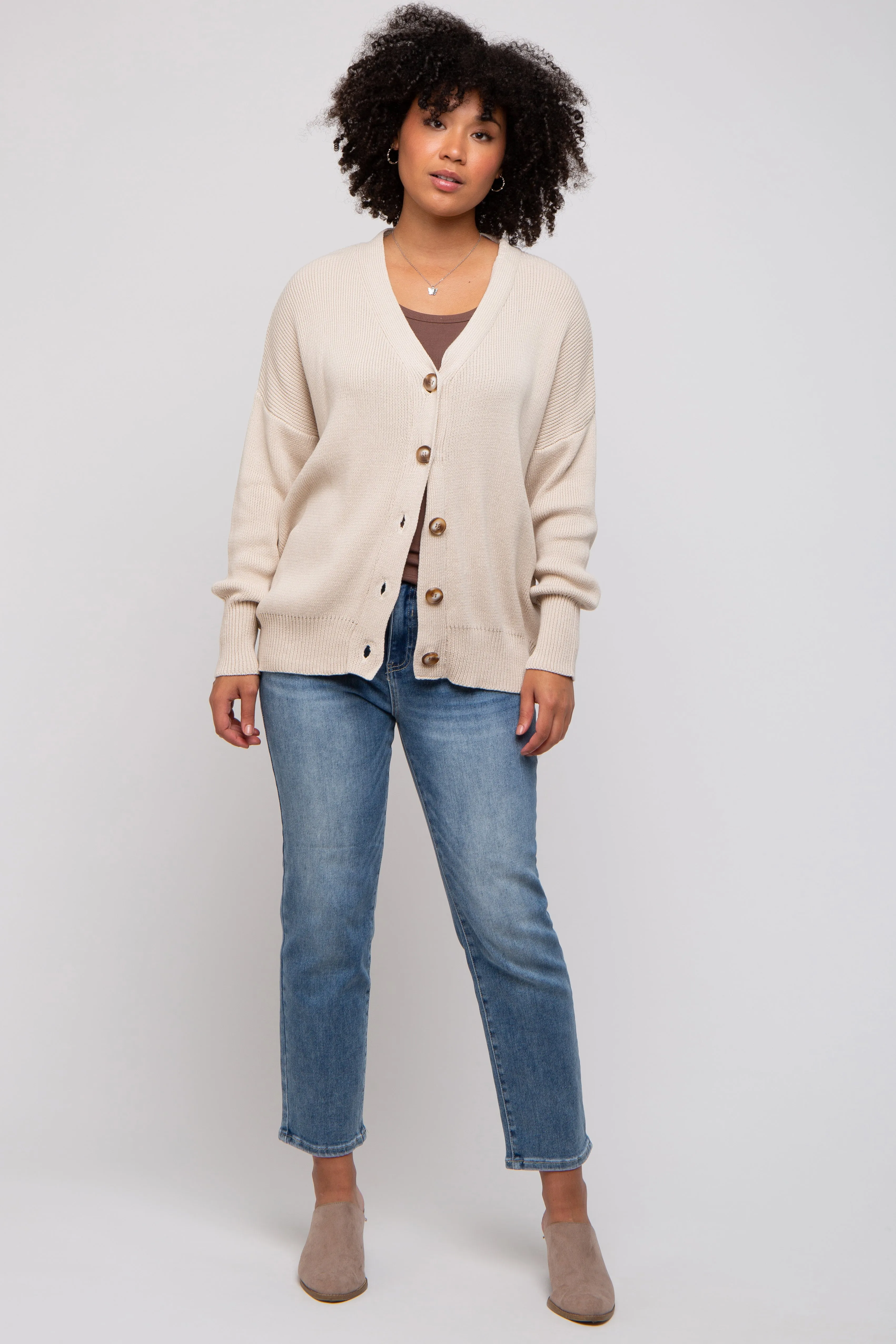 Beige Basic Ribbed Cardigan Sweater sold by Pinkblush product image thumbnail 5