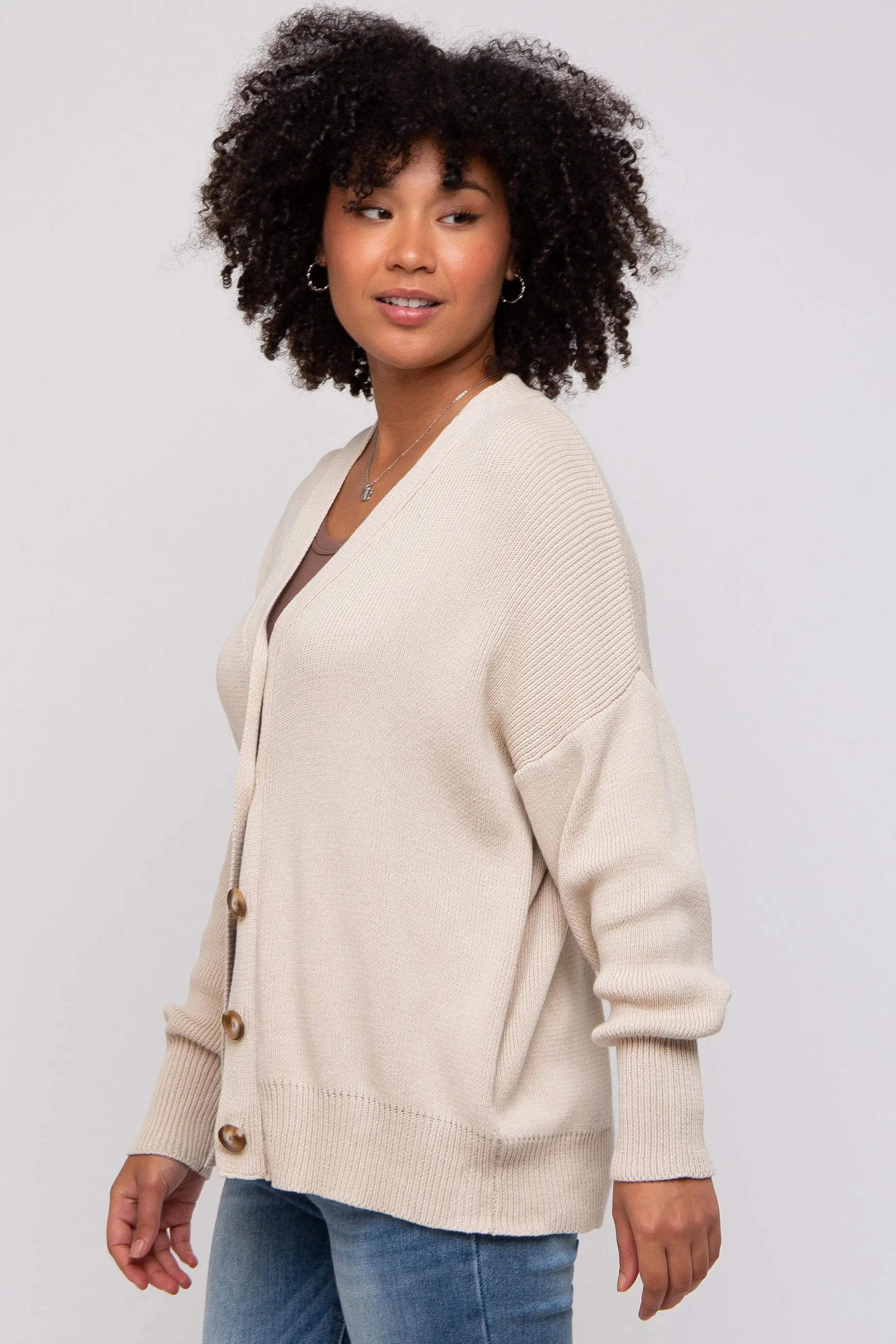 Beige Basic Ribbed Cardigan Sweater sold by Pinkblush product image thumbnail 2