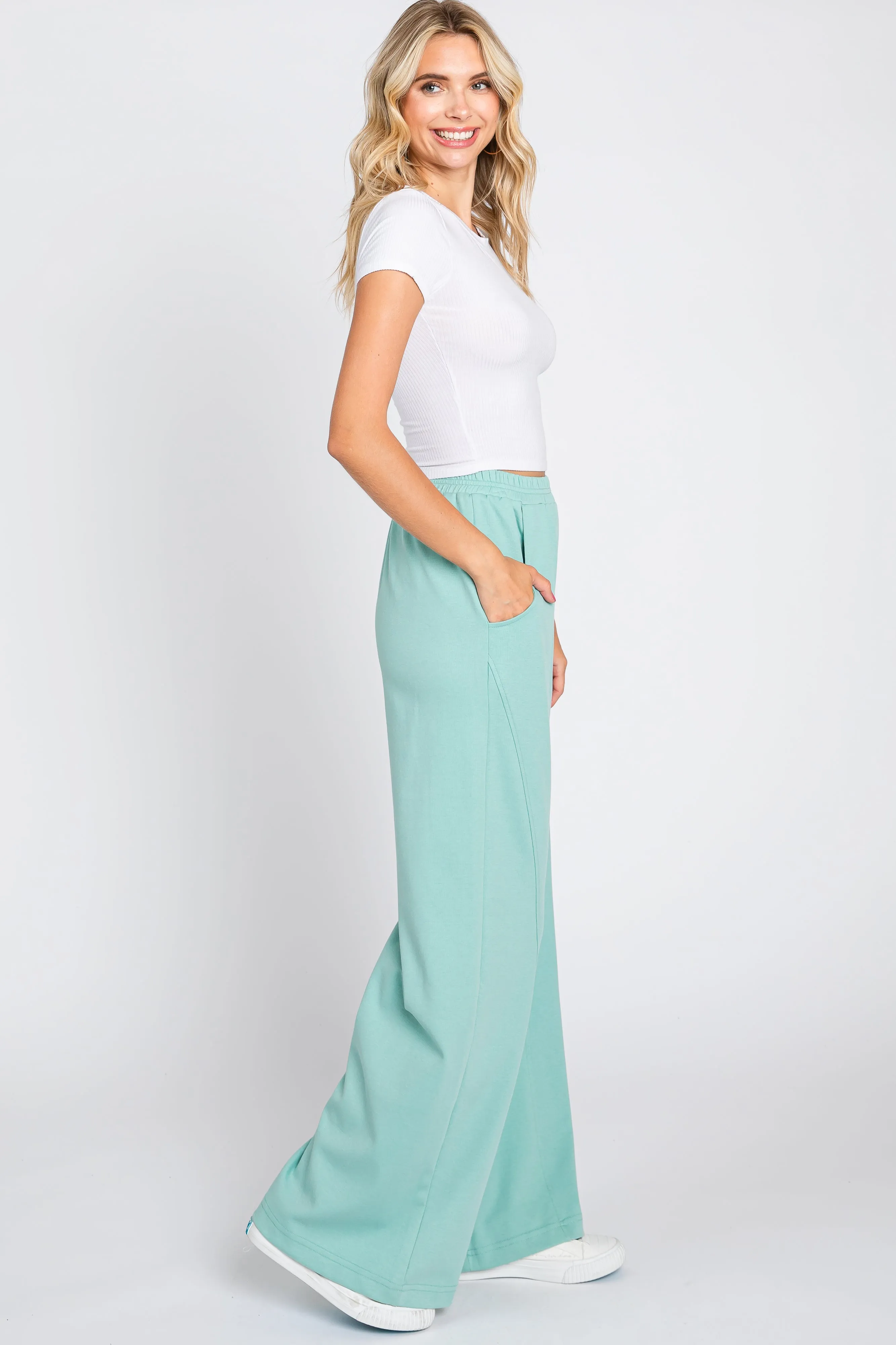 Mint Green Basic Wide Leg Lounge Pants sold by Pinkblush product image thumbnail 2