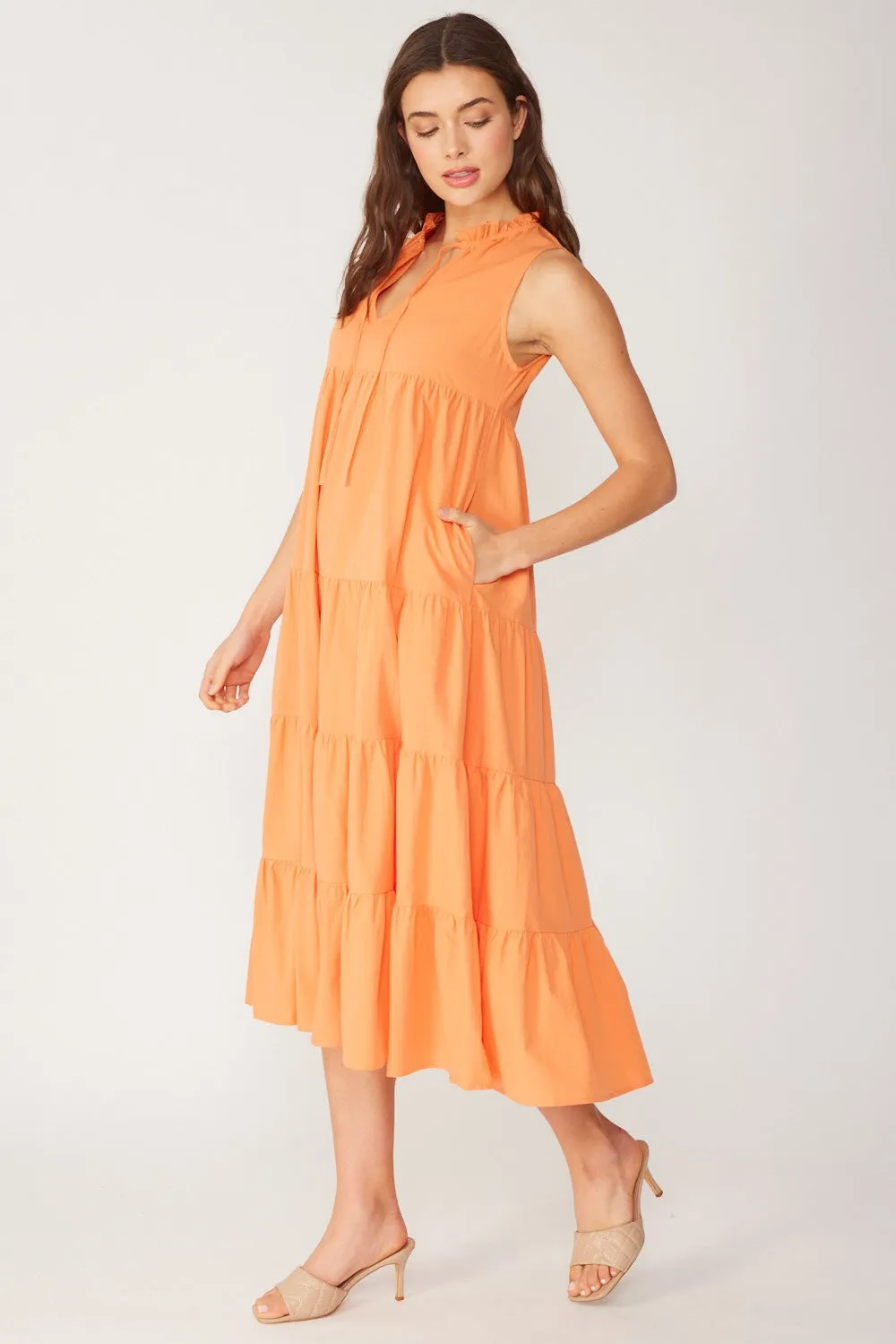 Tangerine Tiered Linen Blend Solid Midi Dress sold by Pinkblush product image thumbnail 2