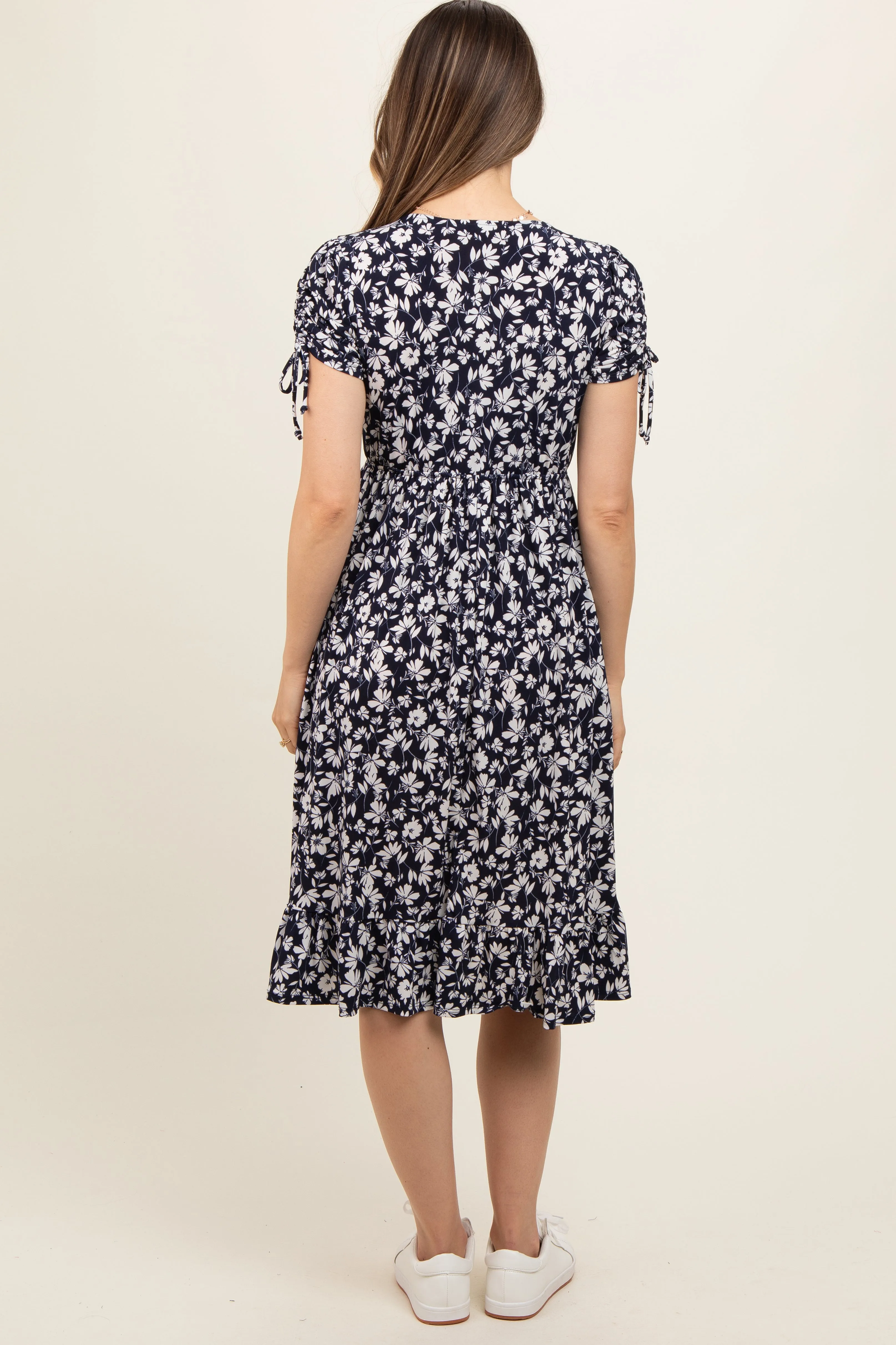 Navy Blue Floral Wrap Maternity Midi Dress sold by Pinkblush product image thumbnail 4