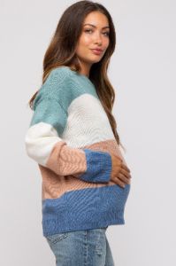 Multi-Color Color Blocked Striped Maternity Sweater sold by Pinkblush
