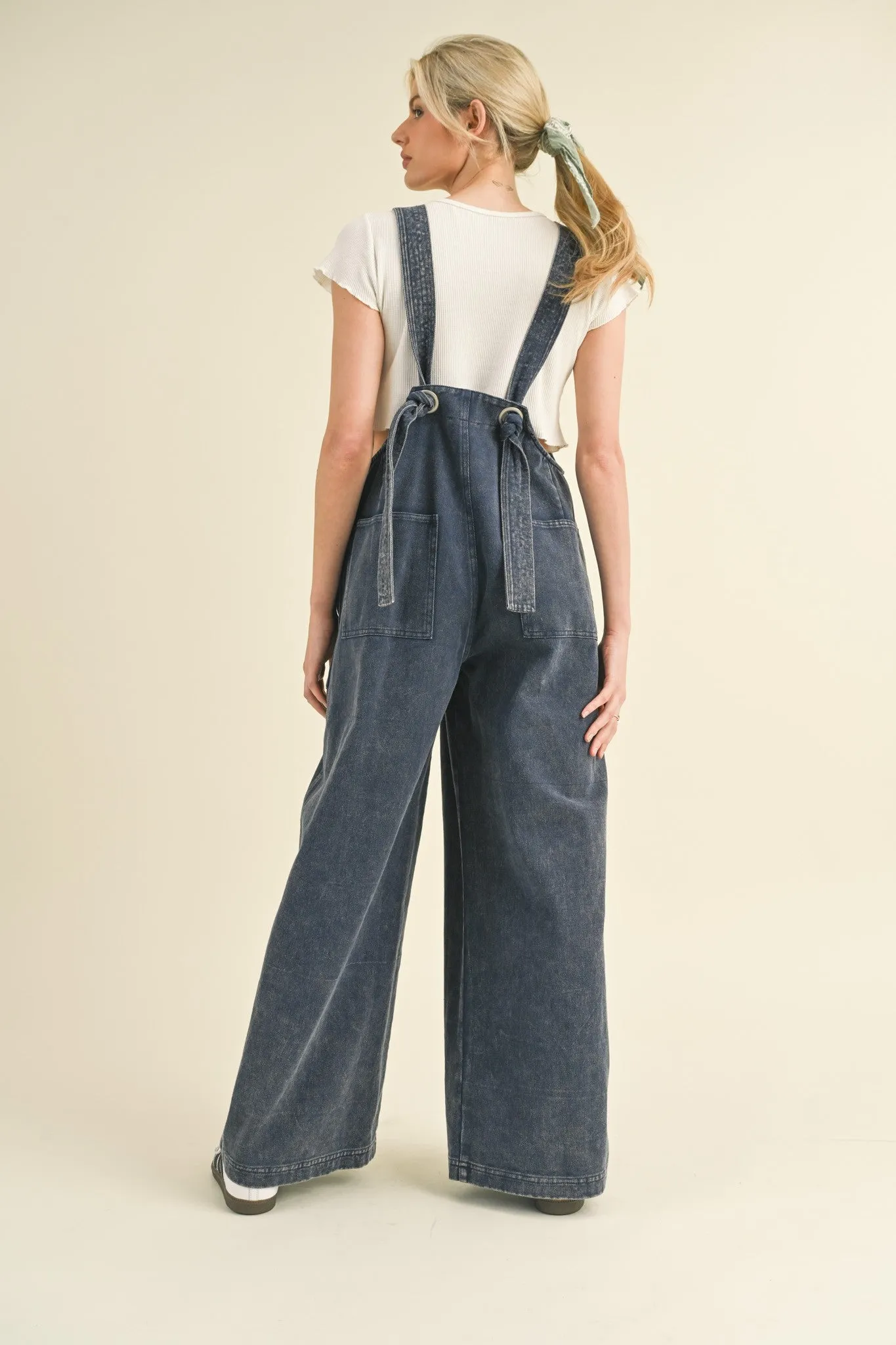 Navy Washed Wide Leg Overalls sold by Pinkblush product image thumbnail 5