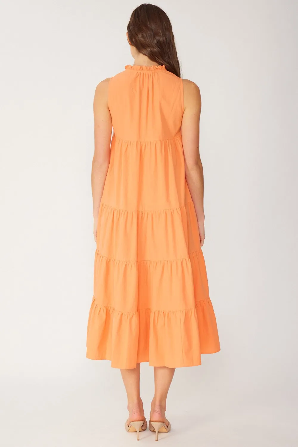Tangerine Tiered Linen Blend Solid Midi Dress sold by Pinkblush product image thumbnail 3