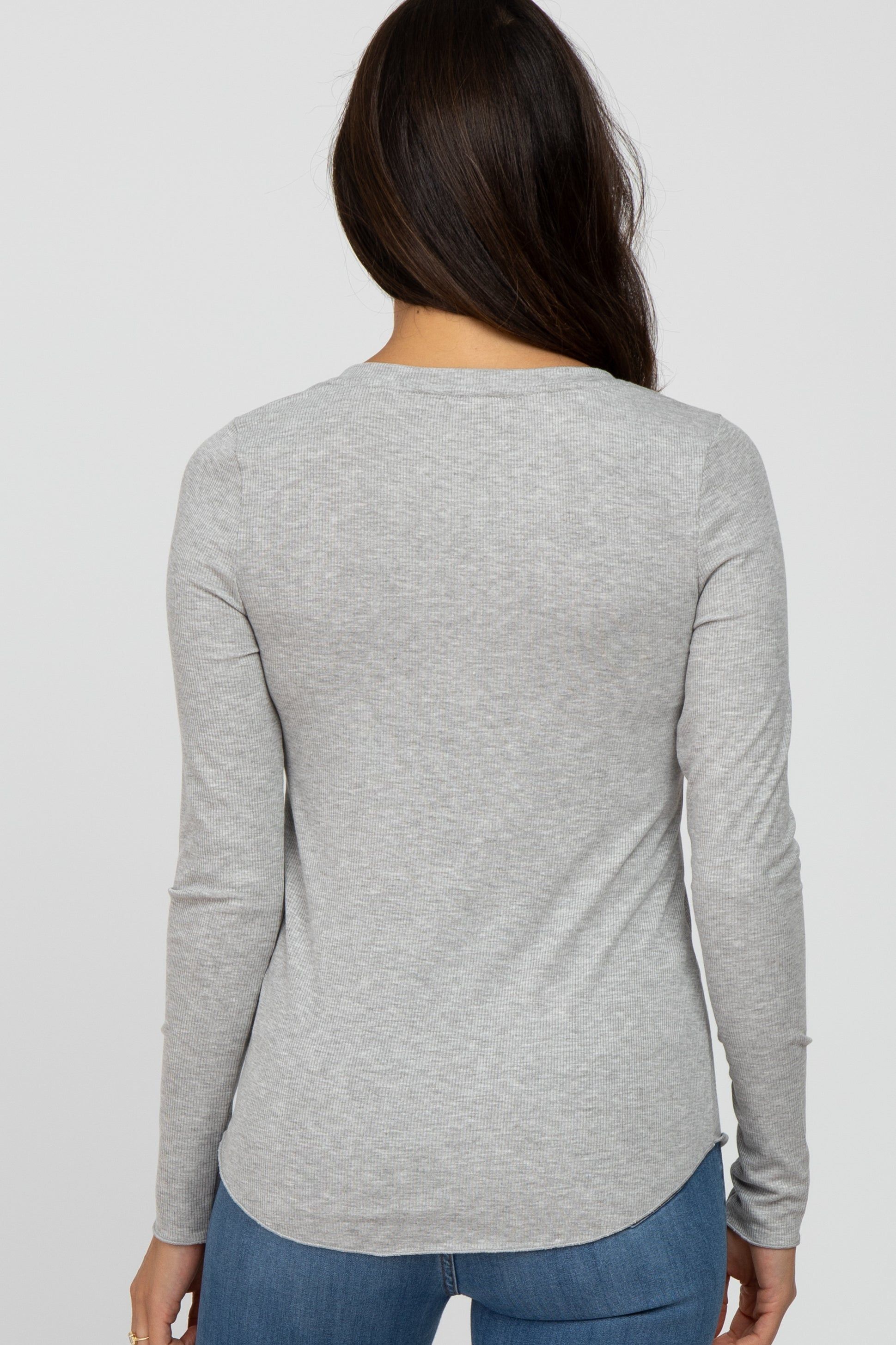 Heather Grey Ribbed Button Front Long Sleeve Top sold by Pinkblush product image thumbnail 4