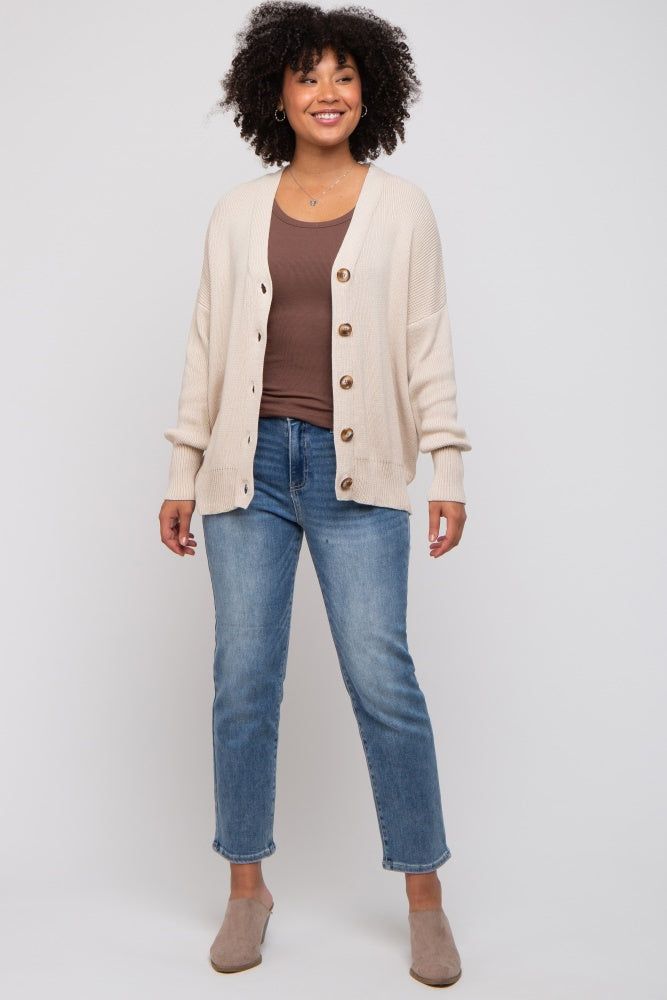 Beige Basic Ribbed Cardigan Sweater sold by Pinkblush product image thumbnail 4