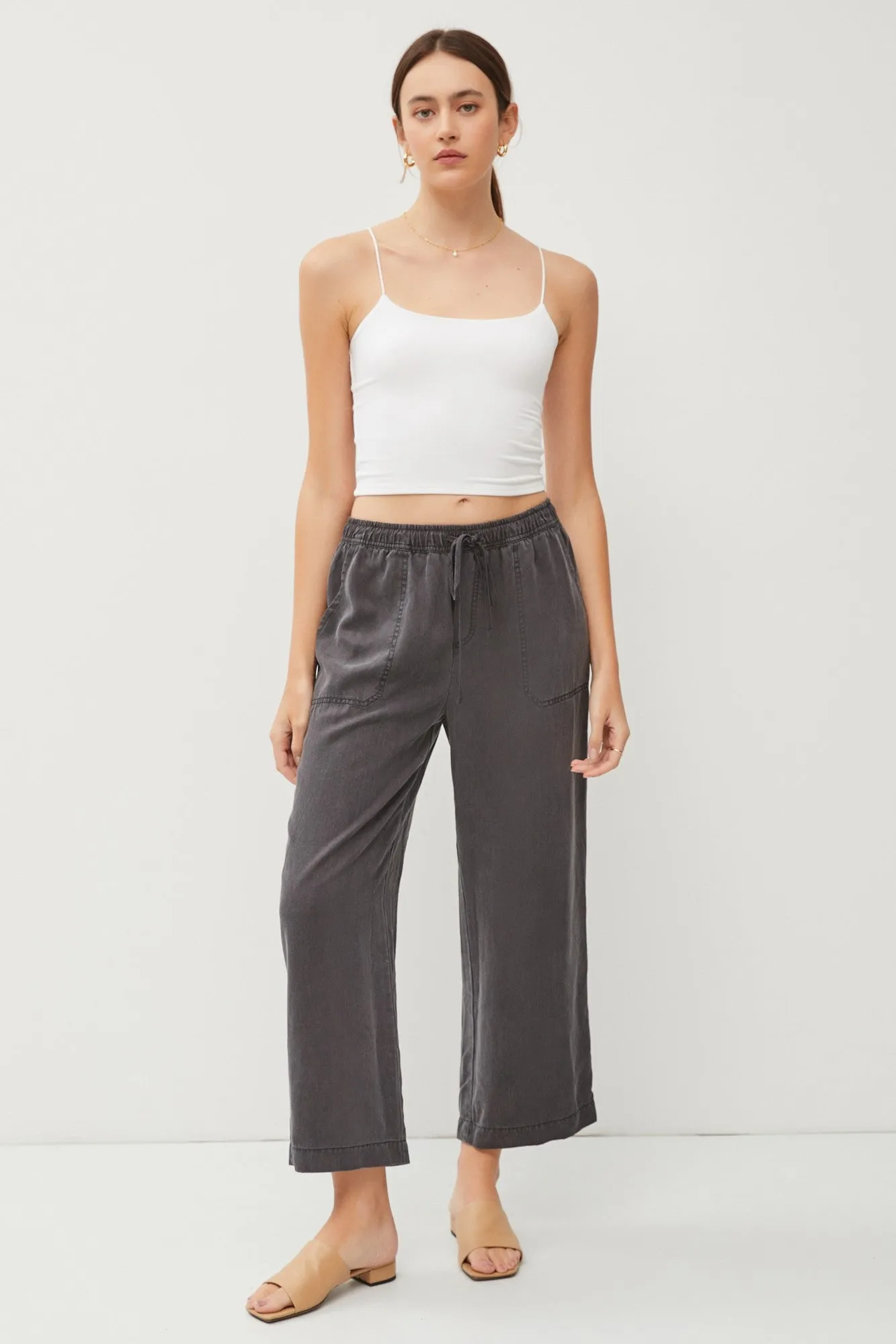 Charcoal Front Tie Cropped Pants sold by Pinkblush