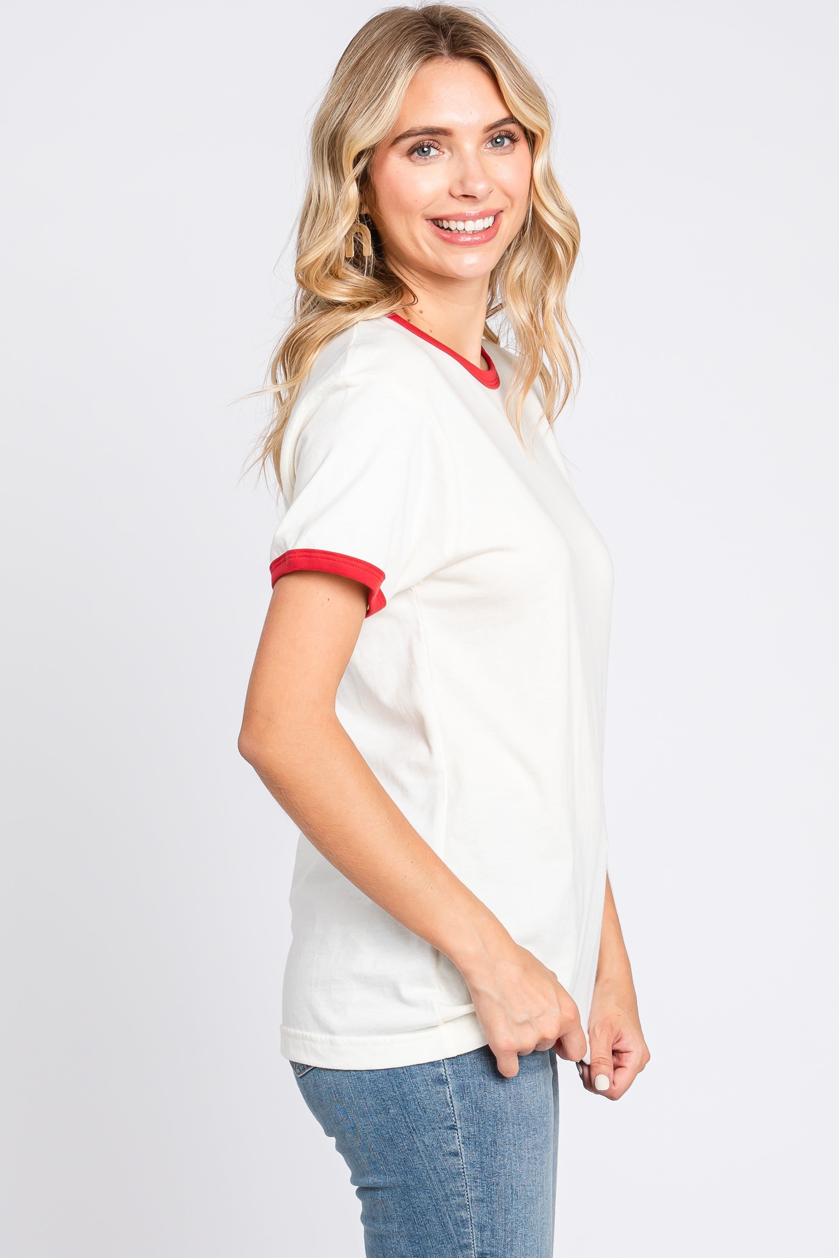 Red Cream Short Sleeve Ringer Tee sold by Pinkblush product image thumbnail 2