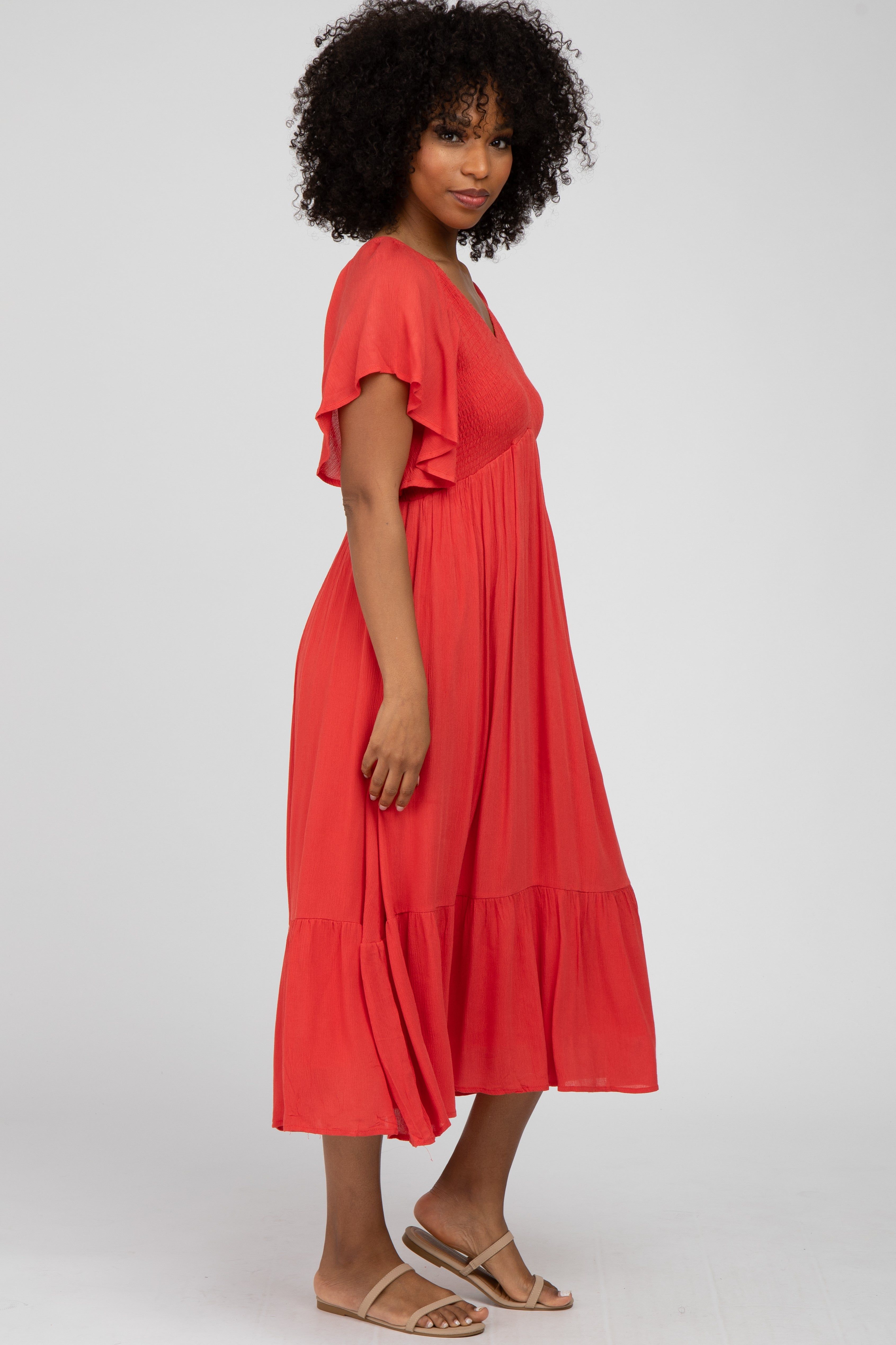 Coral Smocked Ruffle Dress sold by Pinkblush product image thumbnail 2