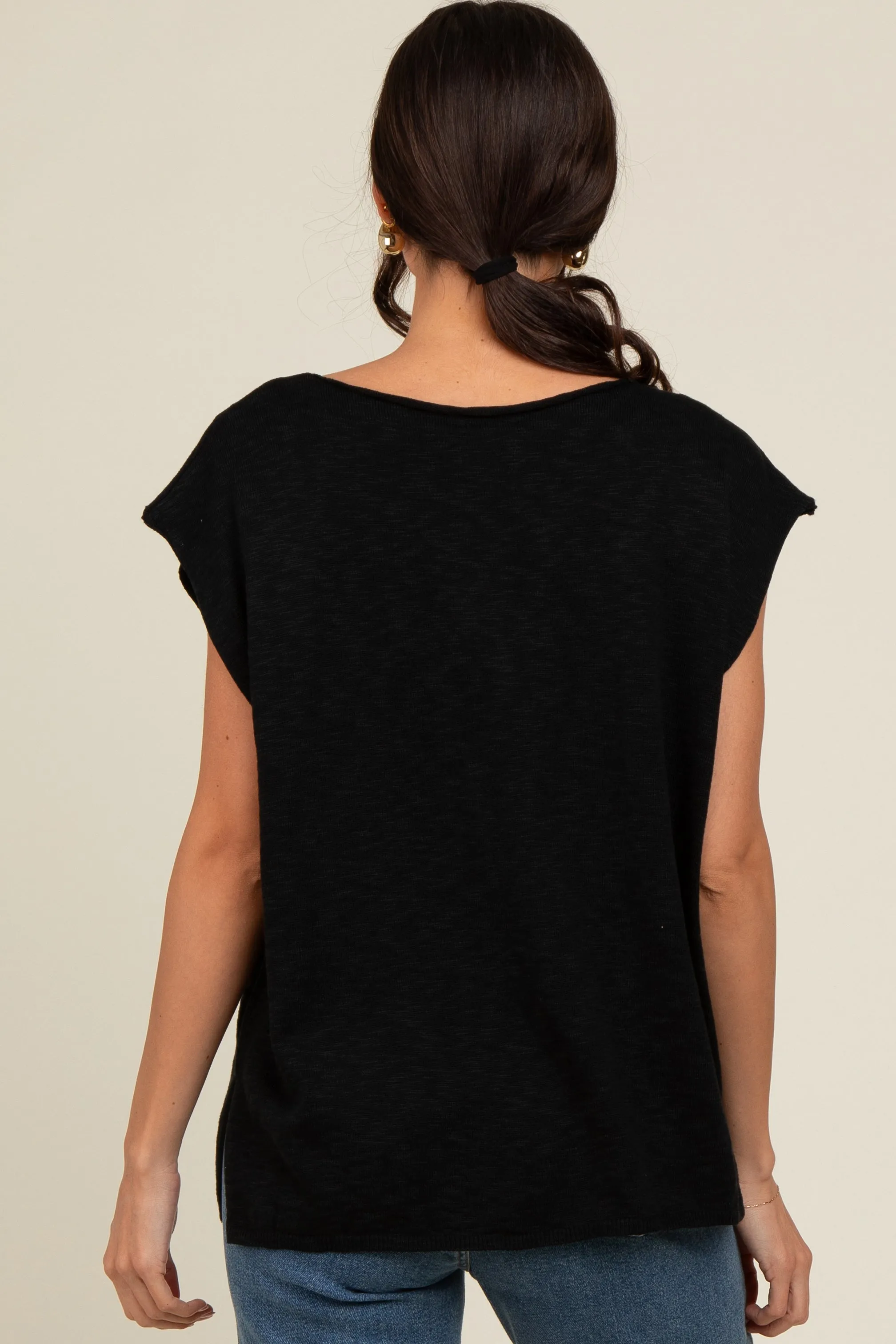 Black Two Tone Split V-Neck Dolman Short Sleeve Top sold by Pinkblush product image thumbnail 4