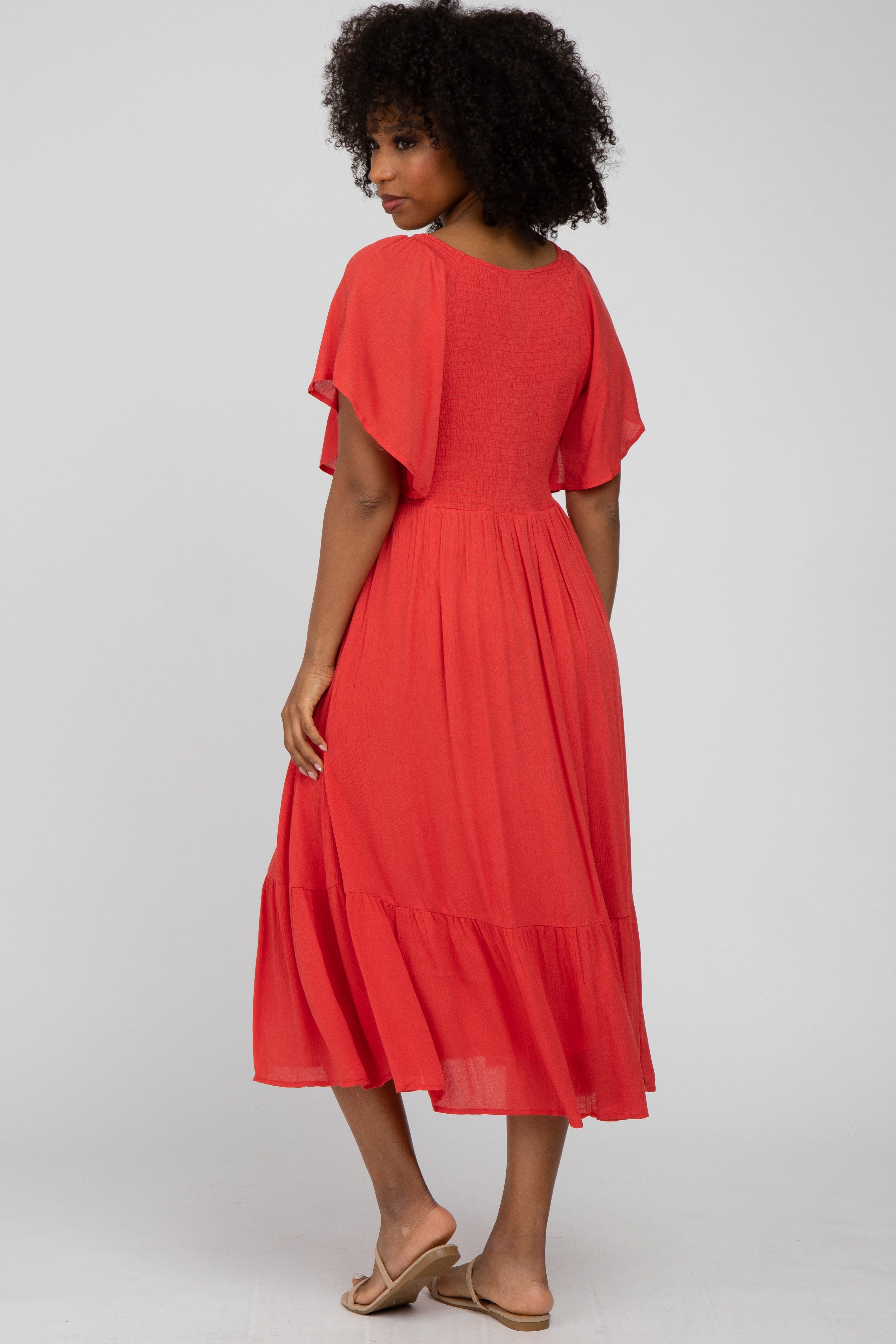 Coral Smocked Ruffle Dress sold by Pinkblush product image thumbnail 3