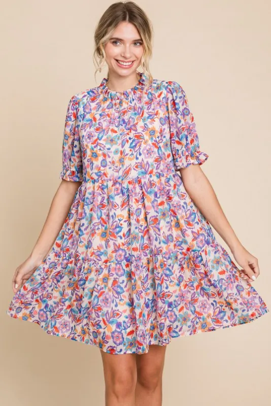 Blue Floral Ruffle Accent Dress sold by Pinkblush