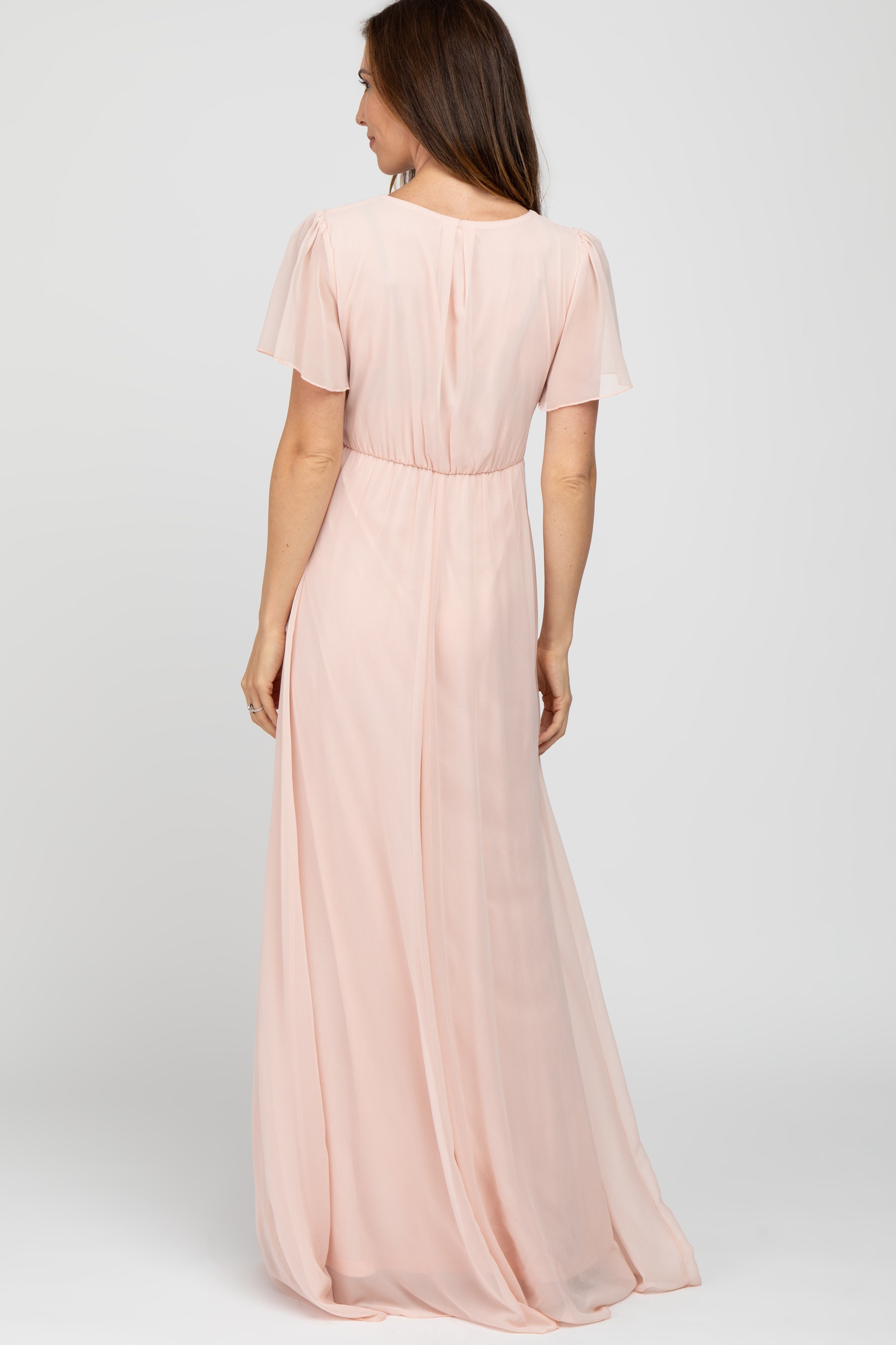 Light Pink Chiffon Short Sleeve Maxi Dress sold by Pinkblush product image thumbnail 3