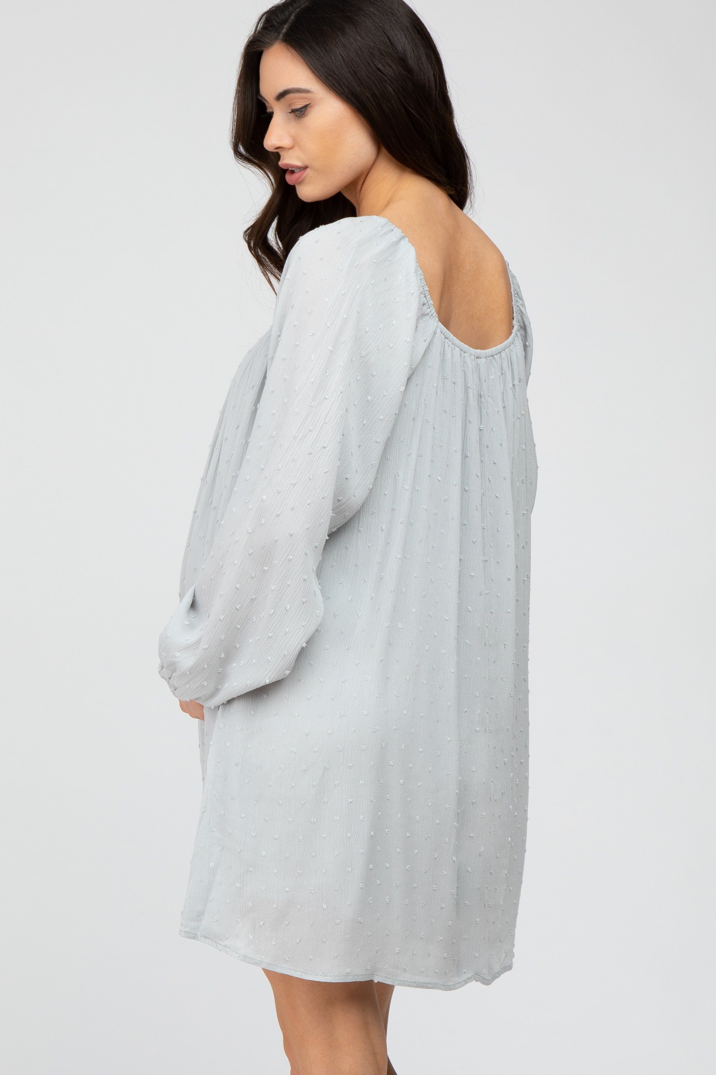 Light Grey Textured Dot Square Neck Maternity Dress sold by Pinkblush product image thumbnail 3