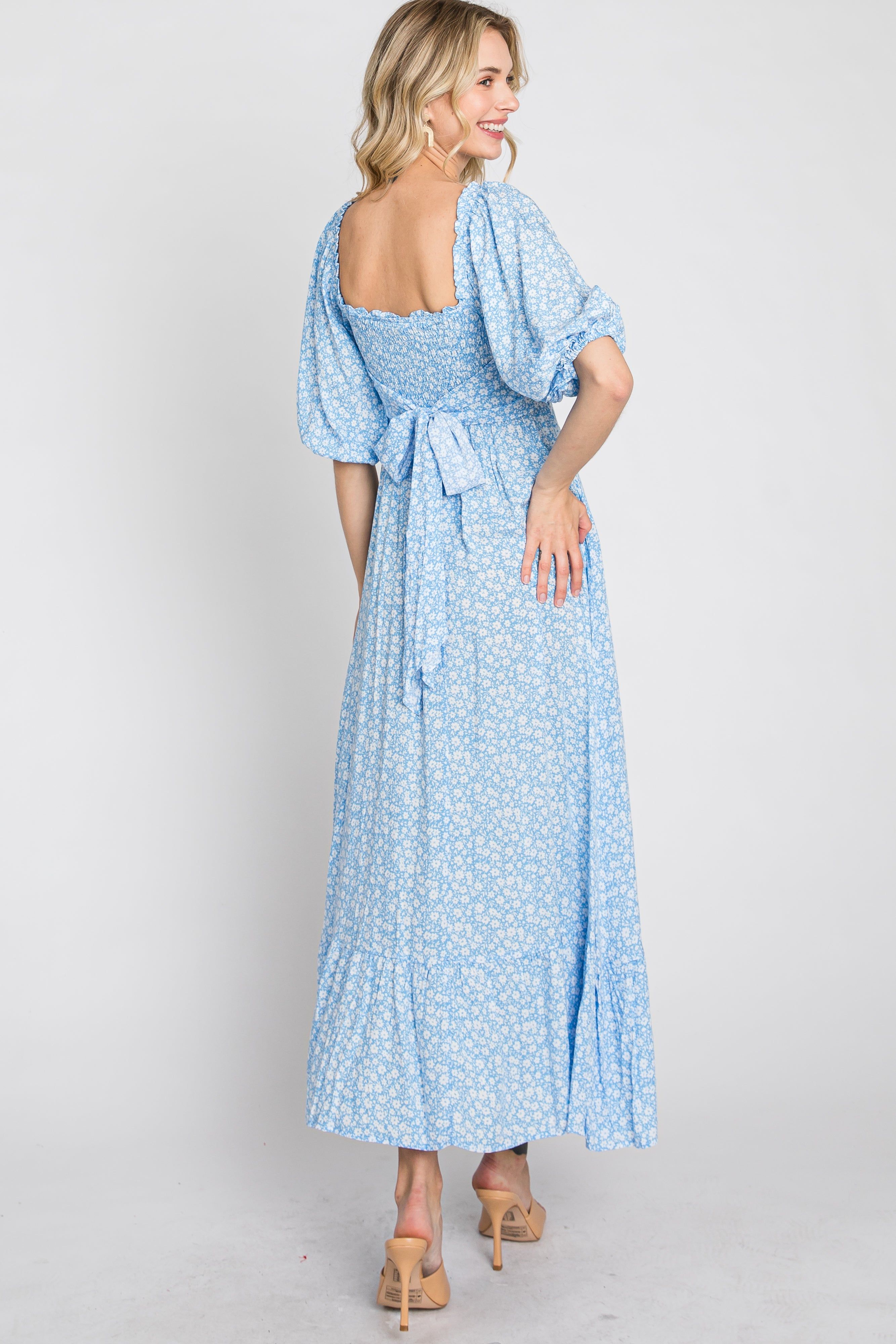 Blue Floral Smocked Maxi Dress sold by Pinkblush product image thumbnail 10