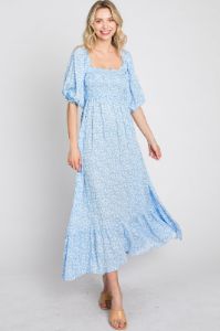 Blue Floral Smocked Maxi Dress sold by Pinkblush