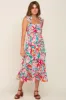 Emerald Green Printed Smocked Shoulder Tie Midi Dress sold by Pinkblush
