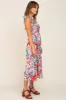 Emerald Green Printed Smocked Shoulder Tie Midi Dress sold by Pinkblush