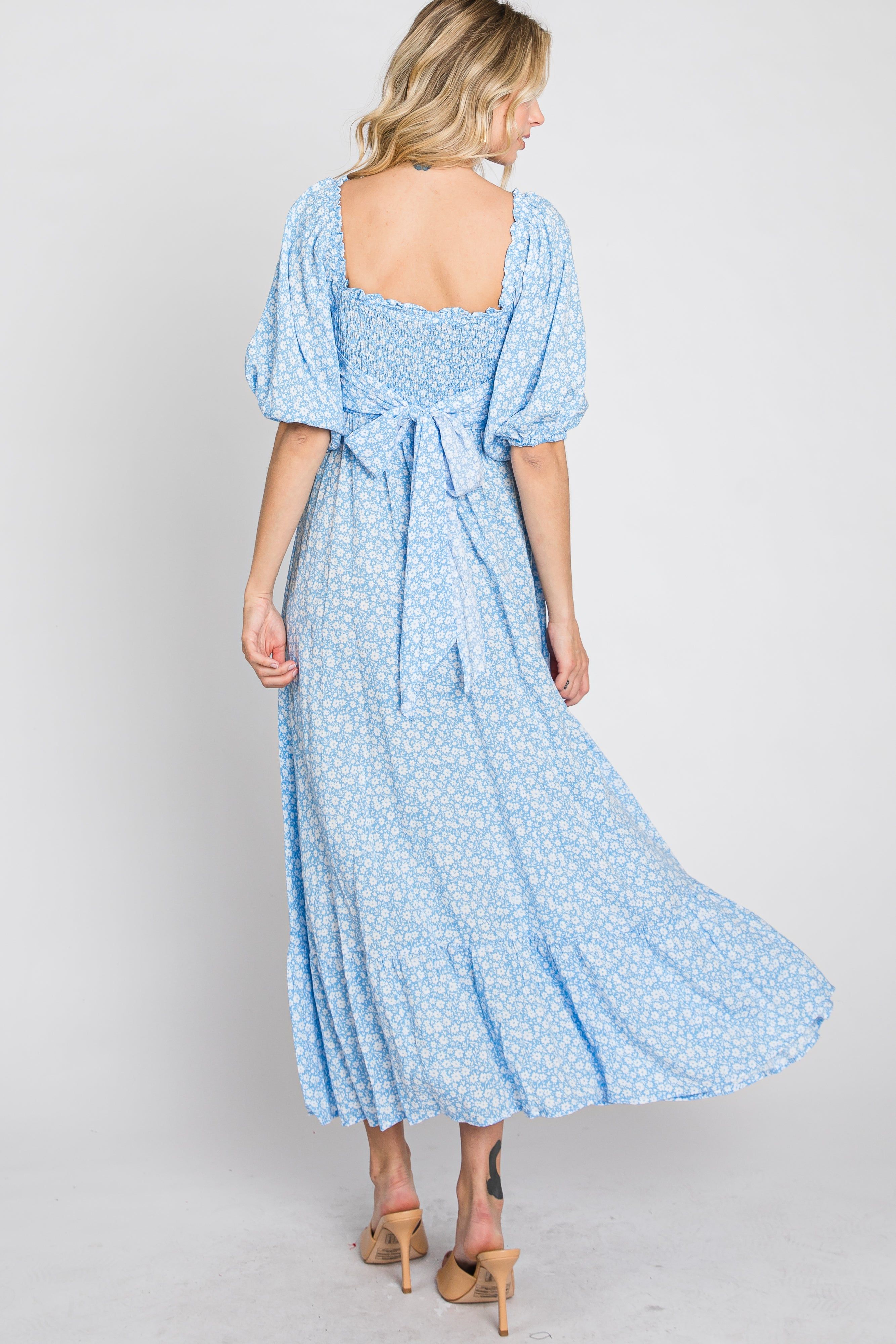 Blue Floral Smocked Maxi Dress sold by Pinkblush product image thumbnail 7