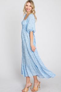 Blue Floral Smocked Maxi Dress sold by Pinkblush