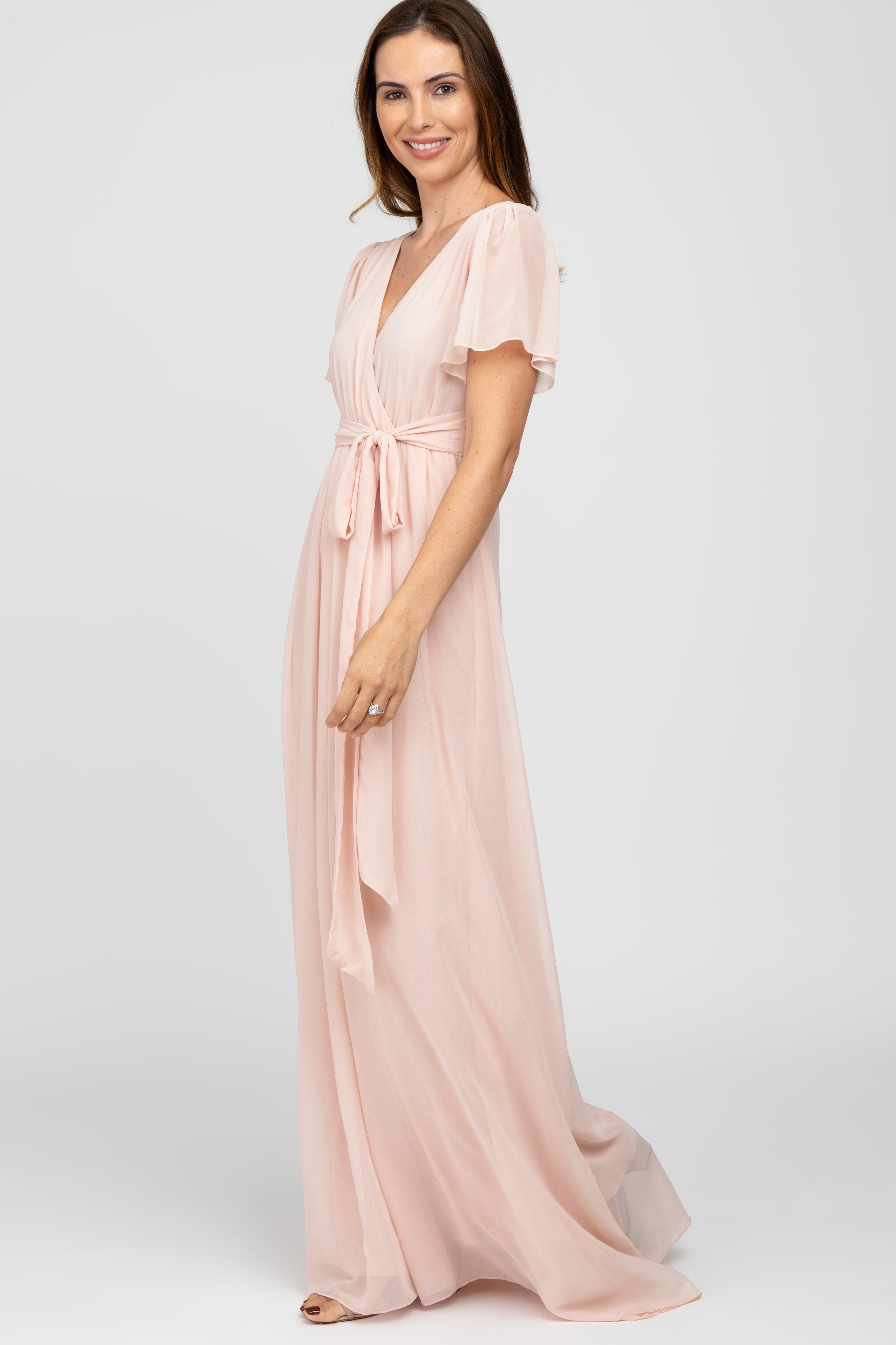 Light Pink Chiffon Short Sleeve Maxi Dress sold by Pinkblush product image thumbnail 2