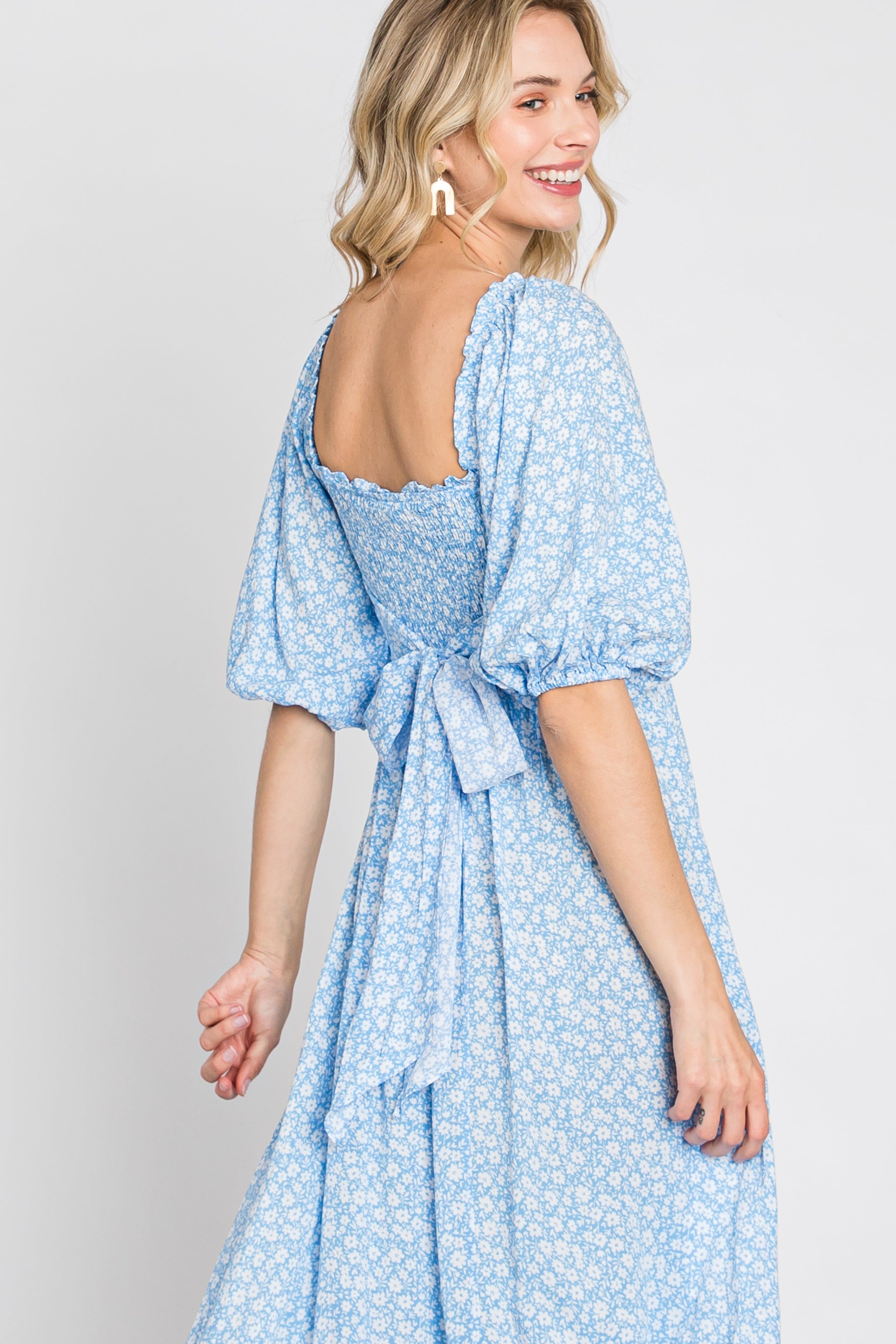 Blue Floral Smocked Maxi Dress sold by Pinkblush product image thumbnail 11