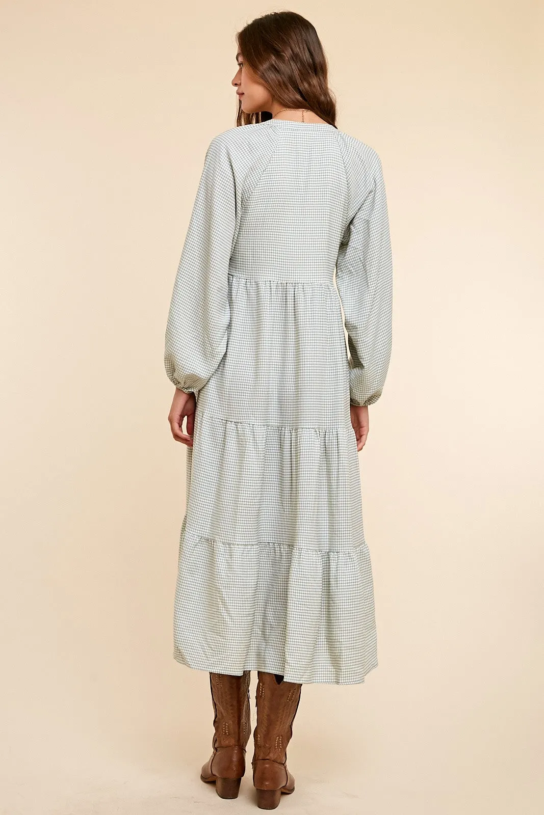 Green Gingham Print Button Down Midi Dress sold by Pinkblush product image thumbnail 4