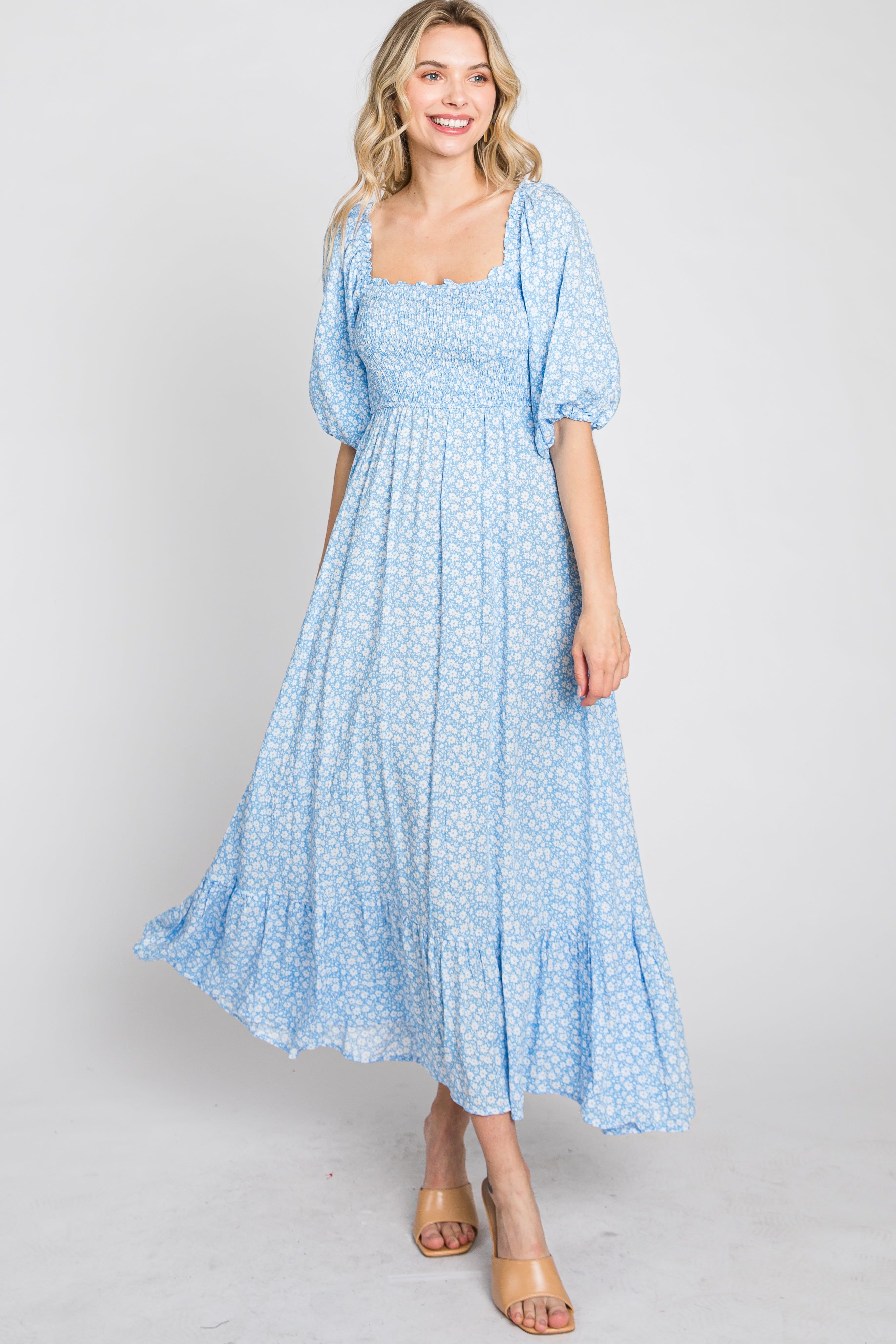 Blue Floral Smocked Maxi Dress sold by Pinkblush product image thumbnail 9