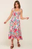 Emerald Green Printed Smocked Shoulder Tie Midi Dress sold by Pinkblush
