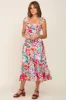 Emerald Green Printed Smocked Shoulder Tie Midi Dress sold by Pinkblush