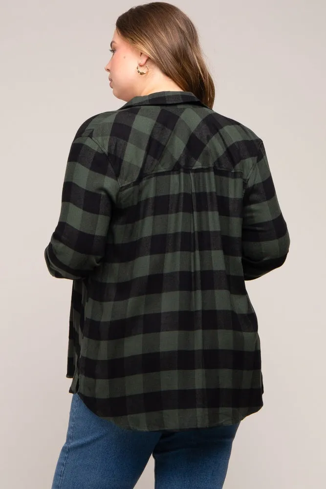 Forest Green Checkered Maternity Plus Long Sleeve Button Down Top sold by Pinkblush product image thumbnail 3