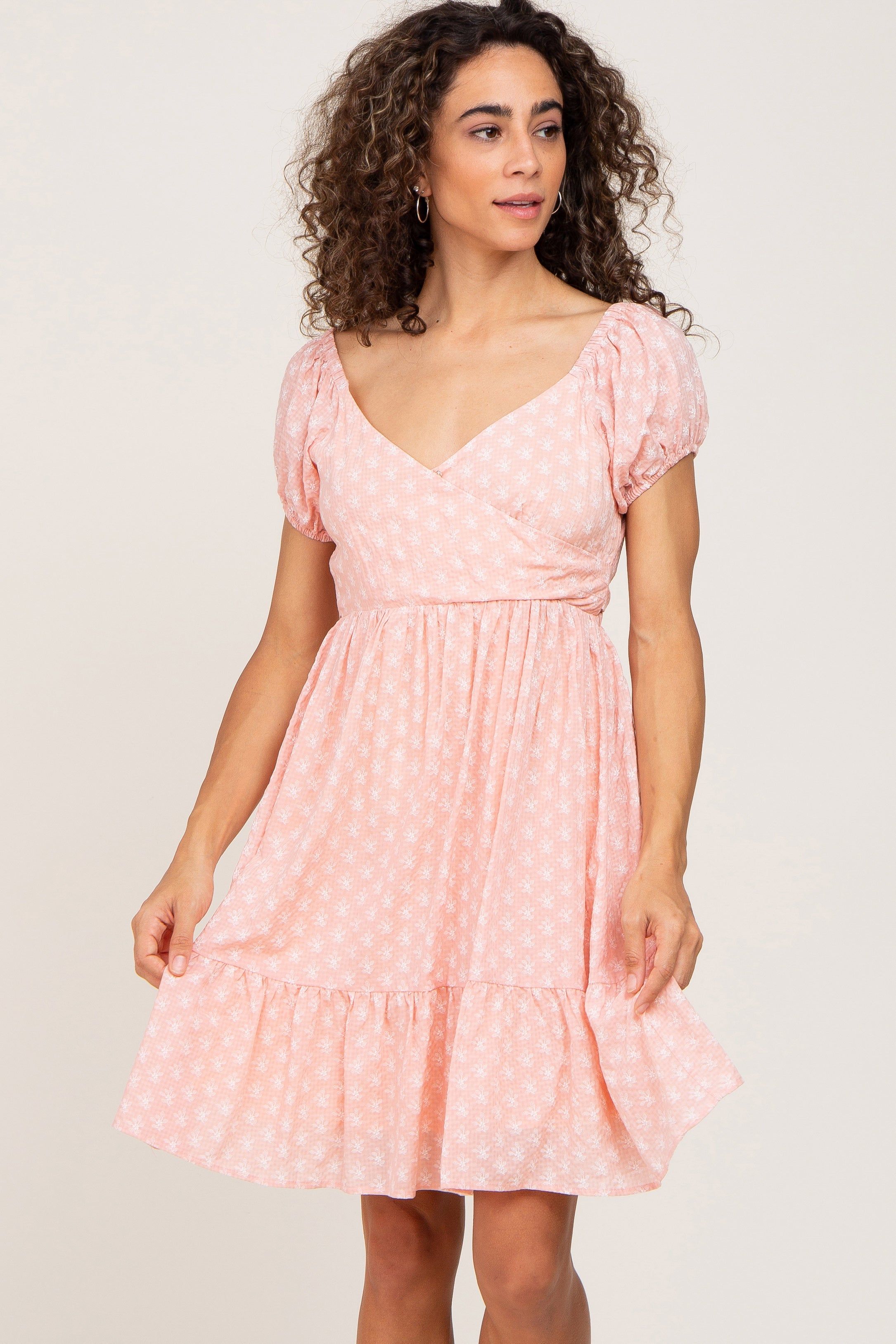 Pink Floral Wrap Puff Sleeve Maternity Dress sold by Pinkblush product image thumbnail 5