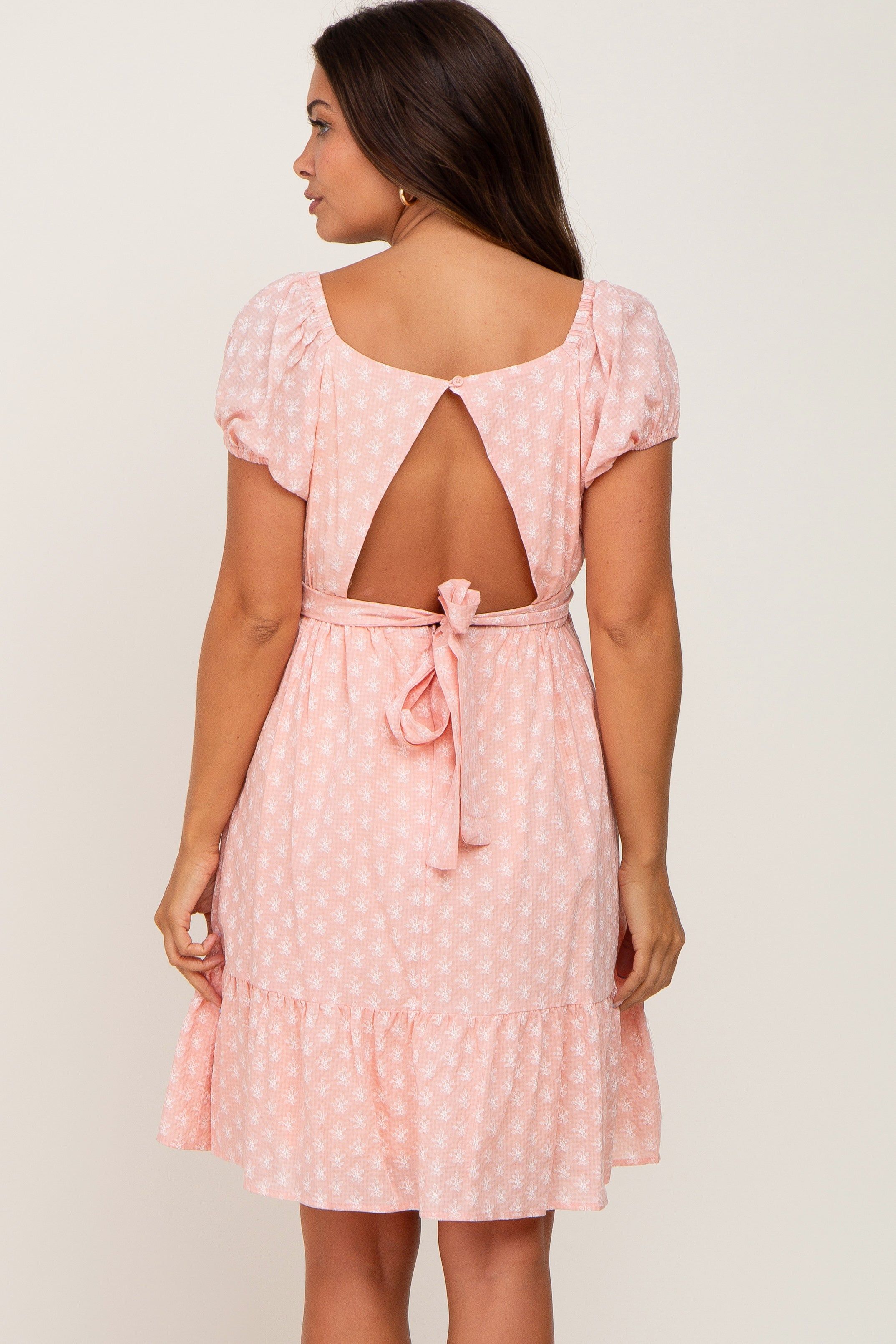 Pink Floral Wrap Puff Sleeve Maternity Dress sold by Pinkblush product image thumbnail 4