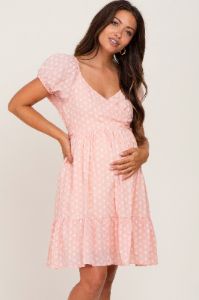 Pink Floral Wrap Puff Sleeve Maternity Dress sold by Pinkblush