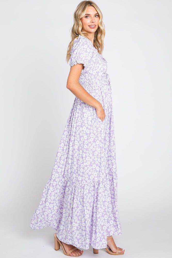 Lavender Floral Cinched Bust Maxi Dress sold by Pinkblush product image thumbnail 2